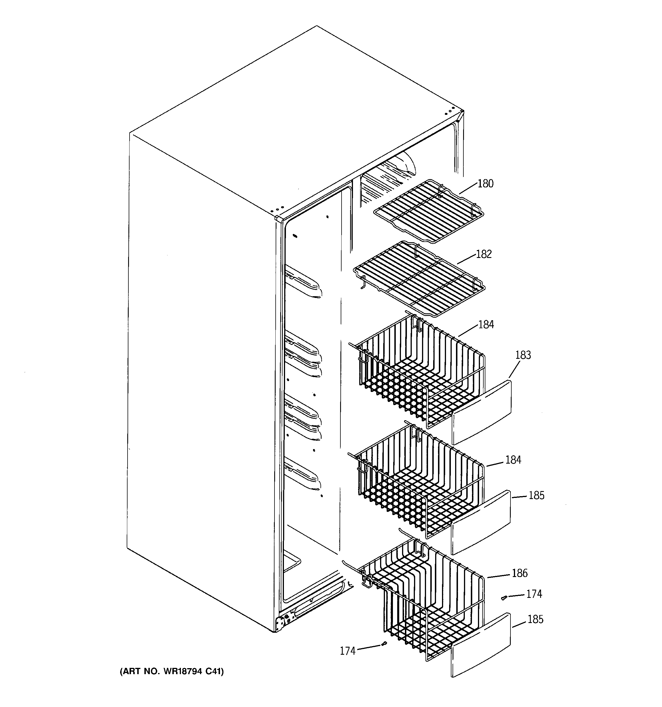 GE LSS25XGTEBB freezer shelves diagram