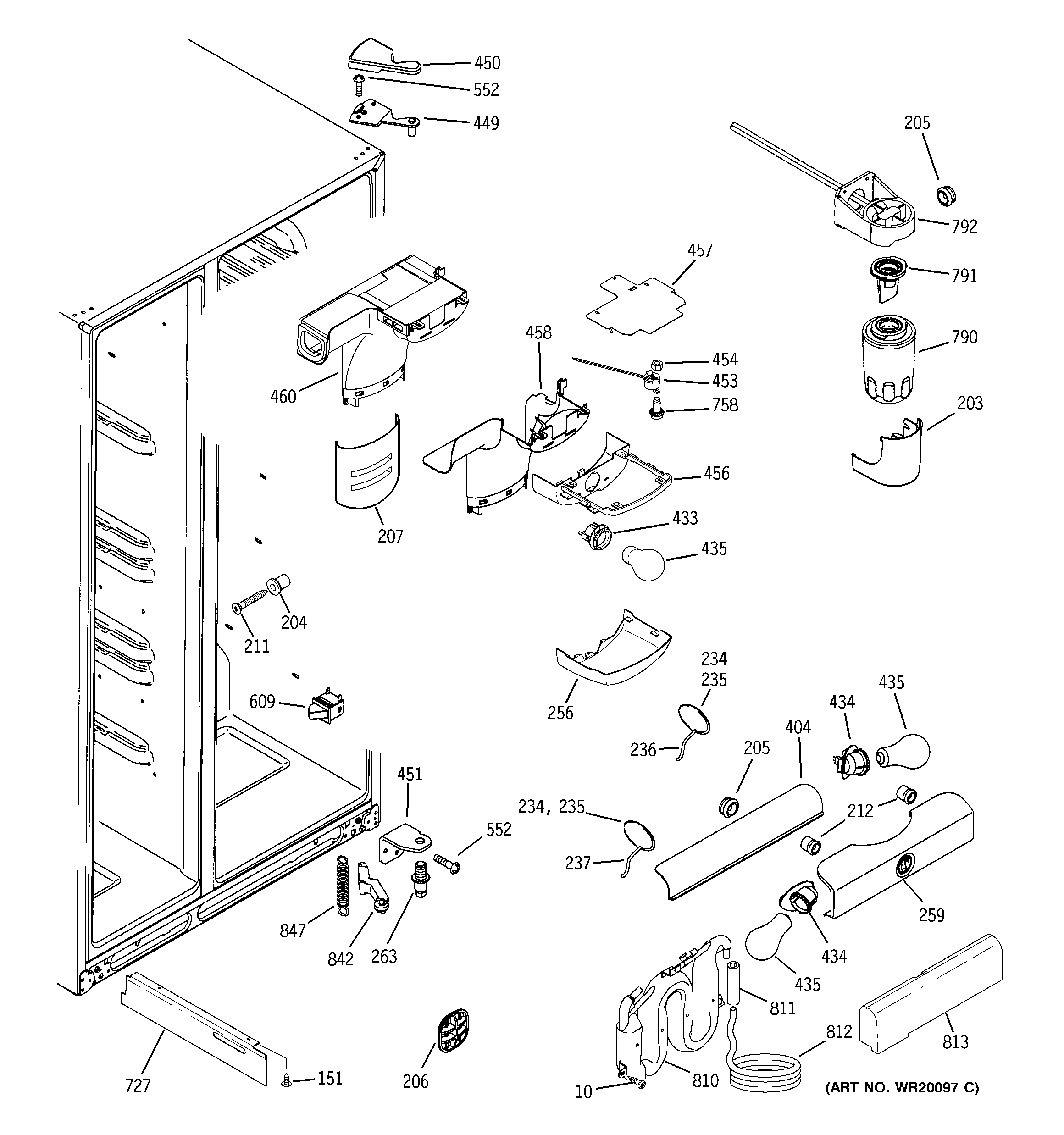 GE LSS25XGTEBB fresh food section diagram
