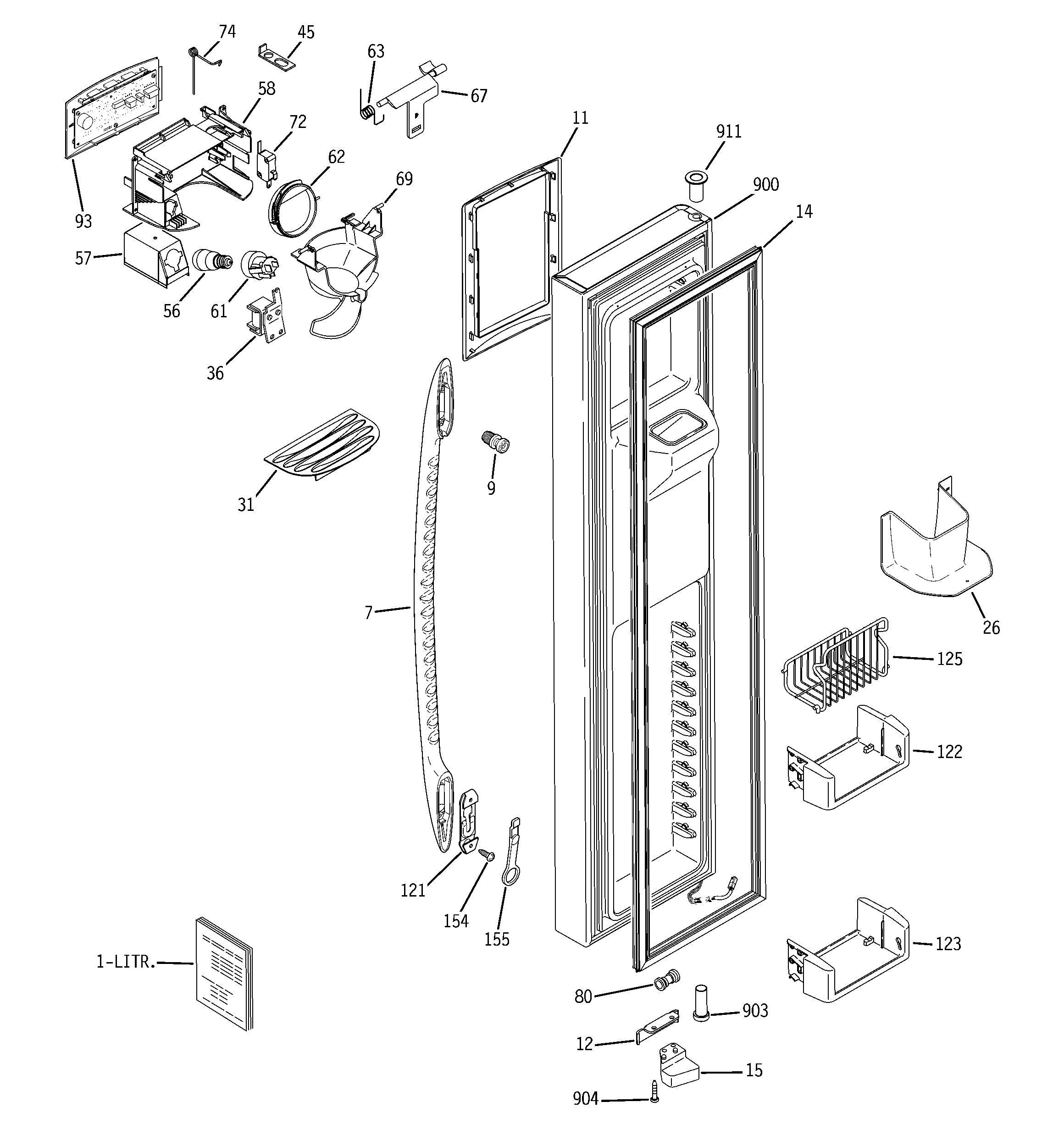 GE PSC23MGTEBB freezer door diagram