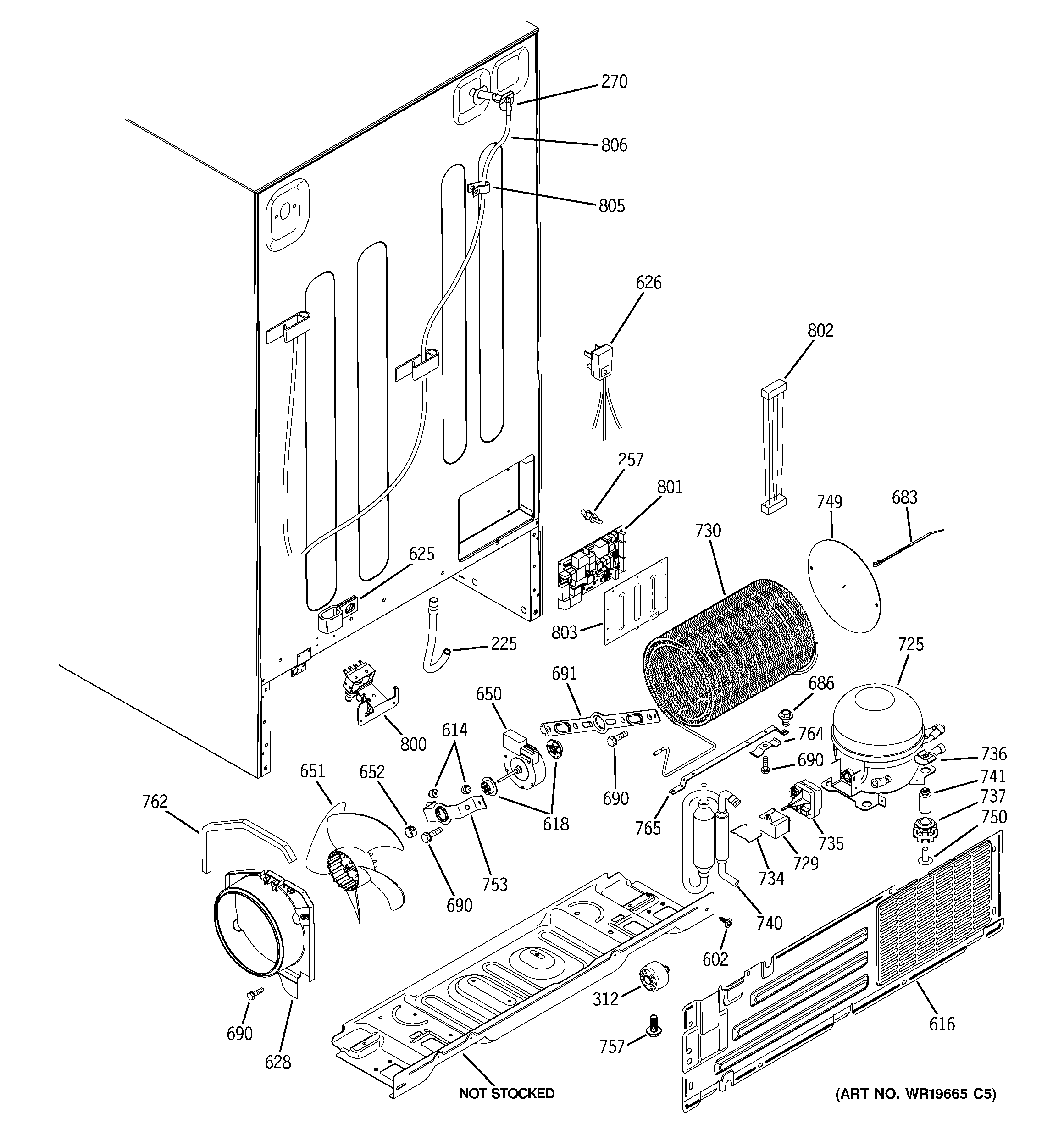 GE PSC23MGTEBB sealed system & mother board diagram