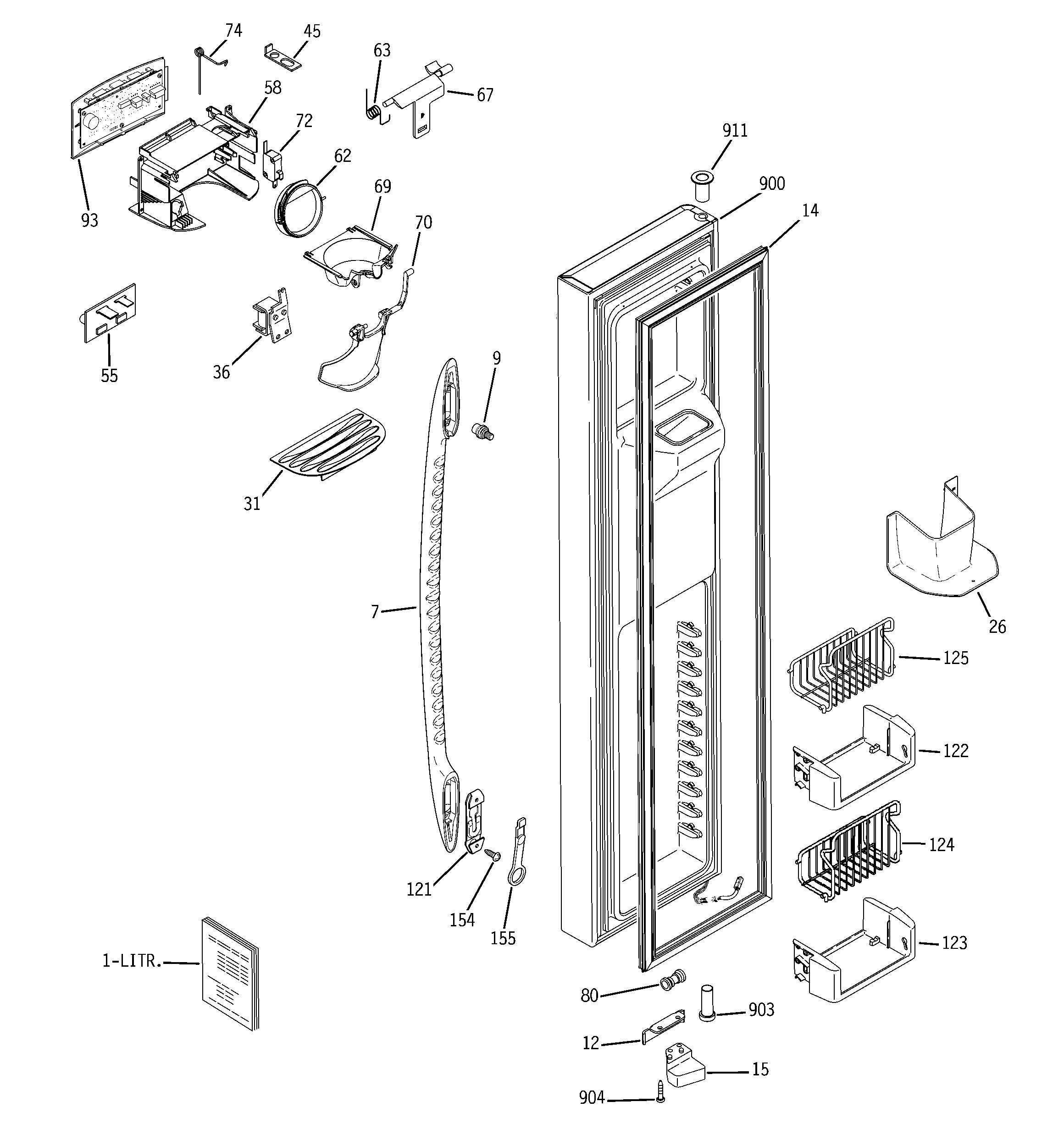 GE PSF23NGTECC freezer door diagram