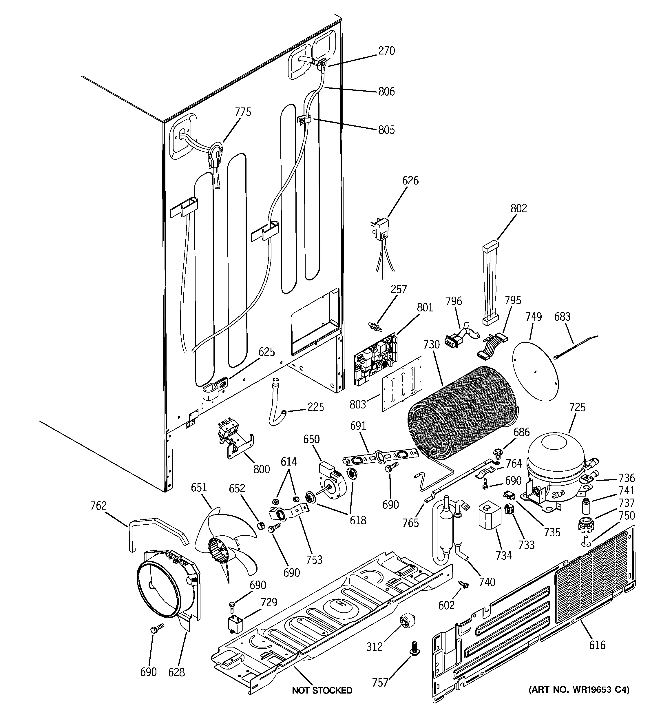 GE PSK25NGSDCWW sealed system & mother board diagram