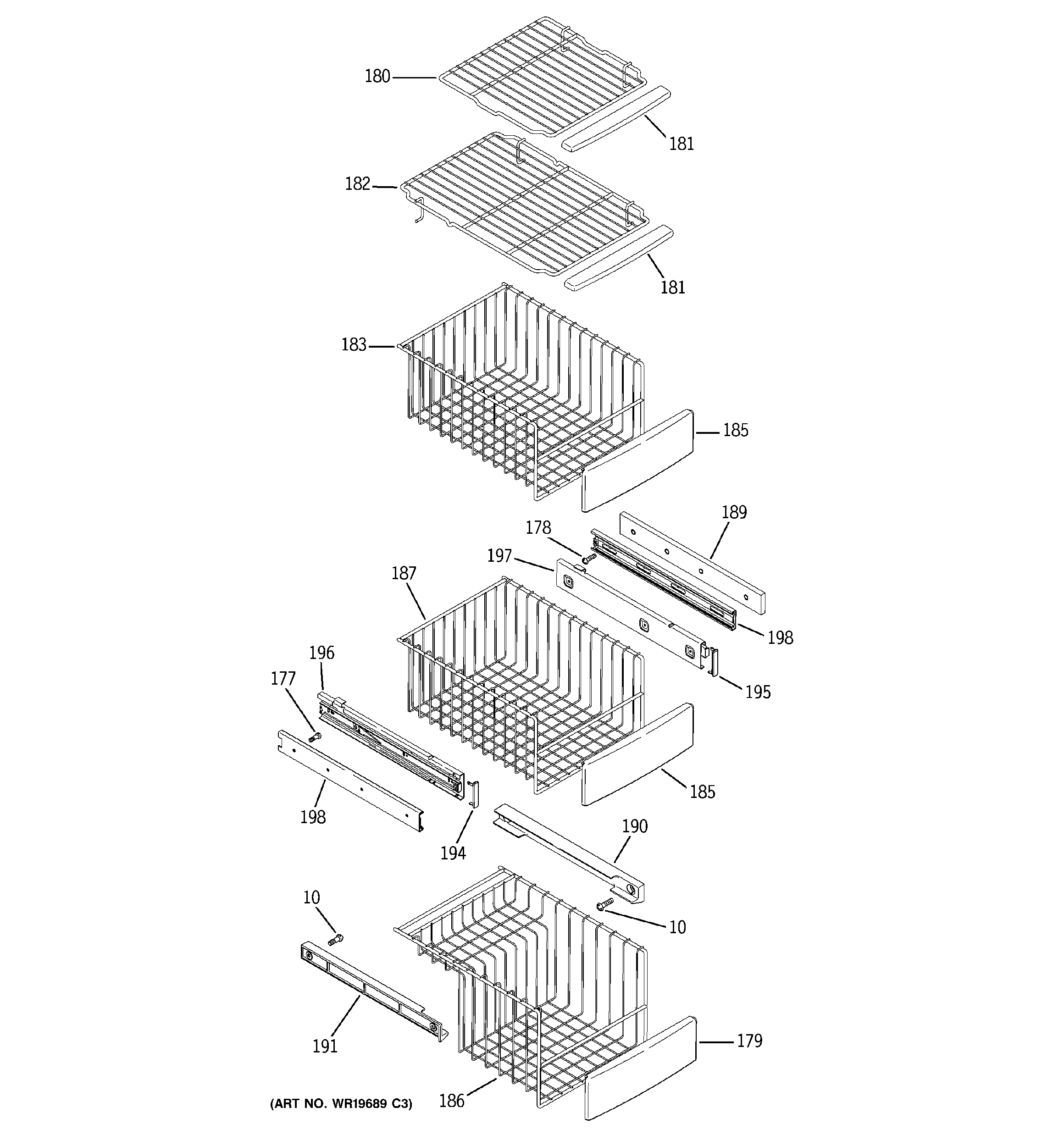GE PSK25NGSDCWW freezer shelves diagram