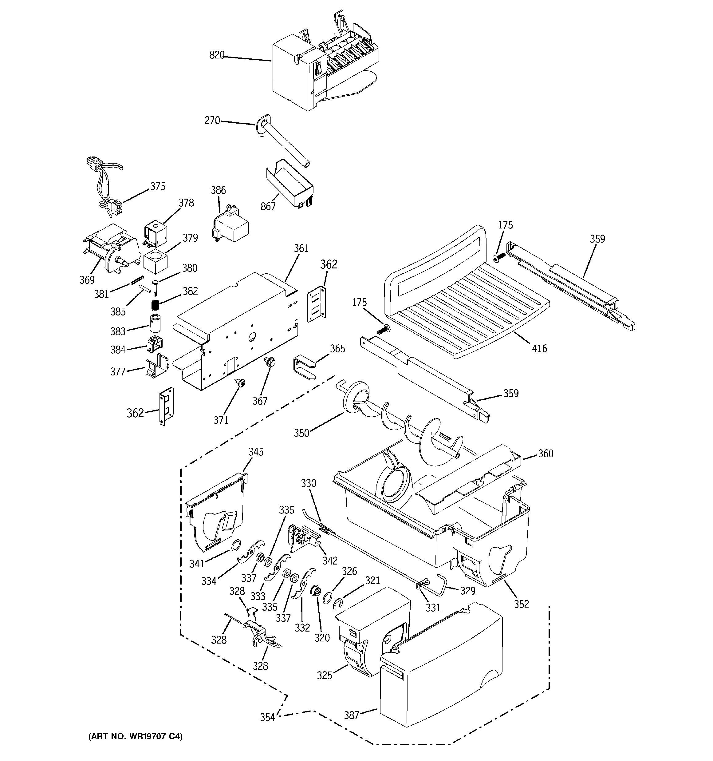 GE PSK25NGSDCWW ice maker & dispenser diagram