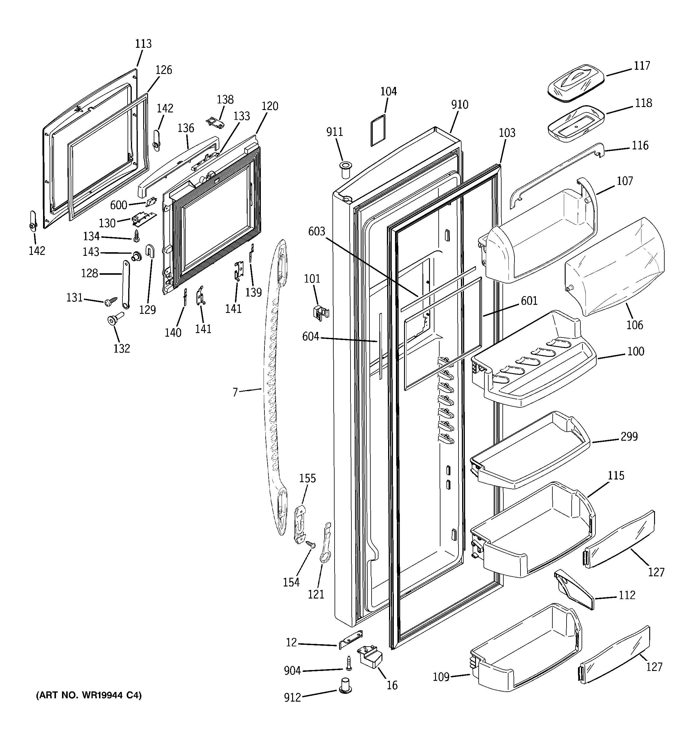 GE PSK29NHSDCWW fresh food door diagram