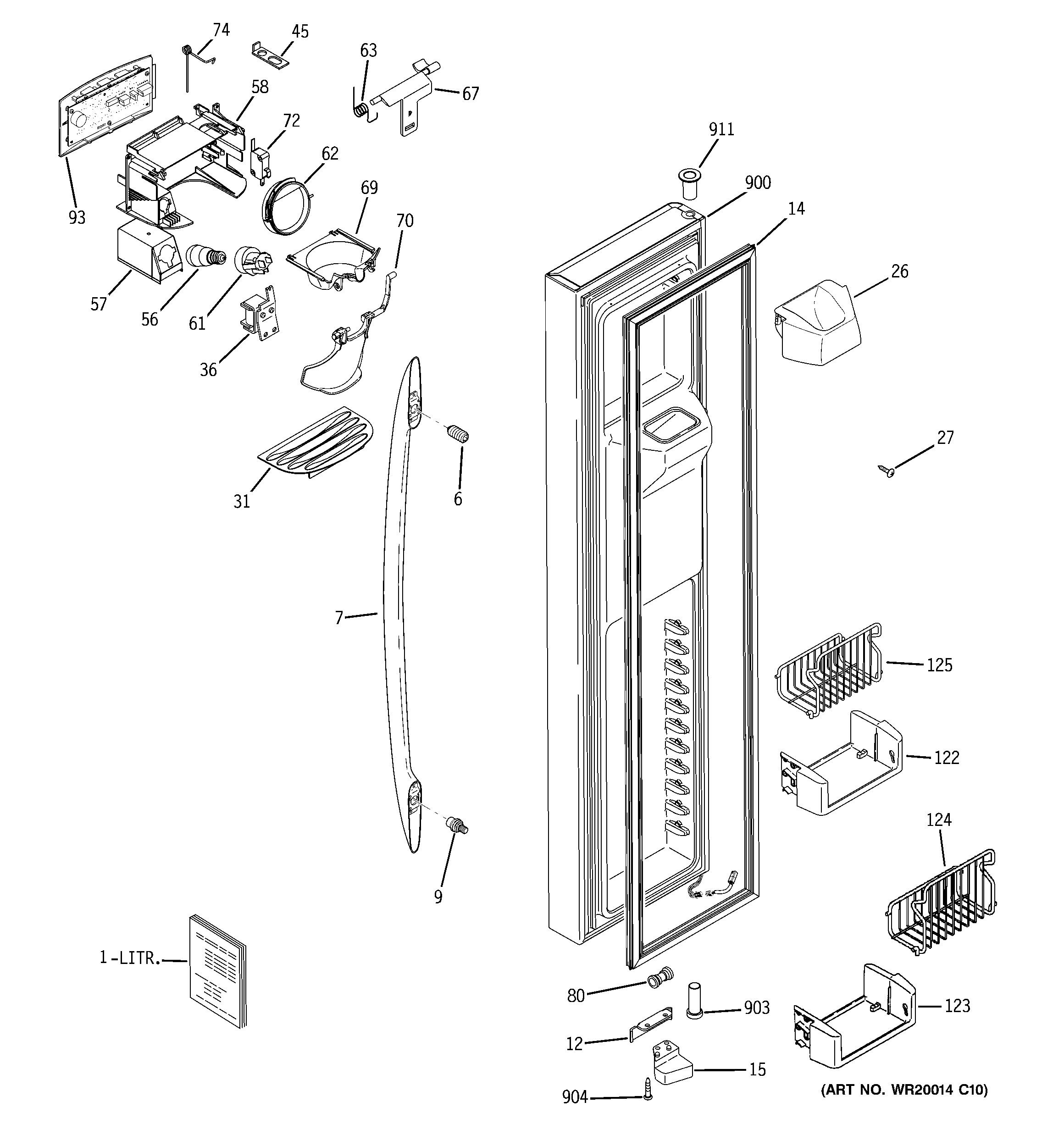 GE ZFSB25DTBSS freezer door diagram