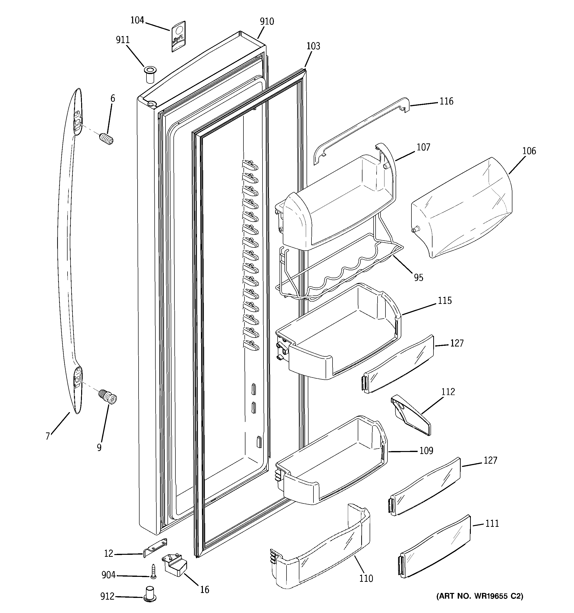 GE ZFSB25DTBSS fresh food door diagram