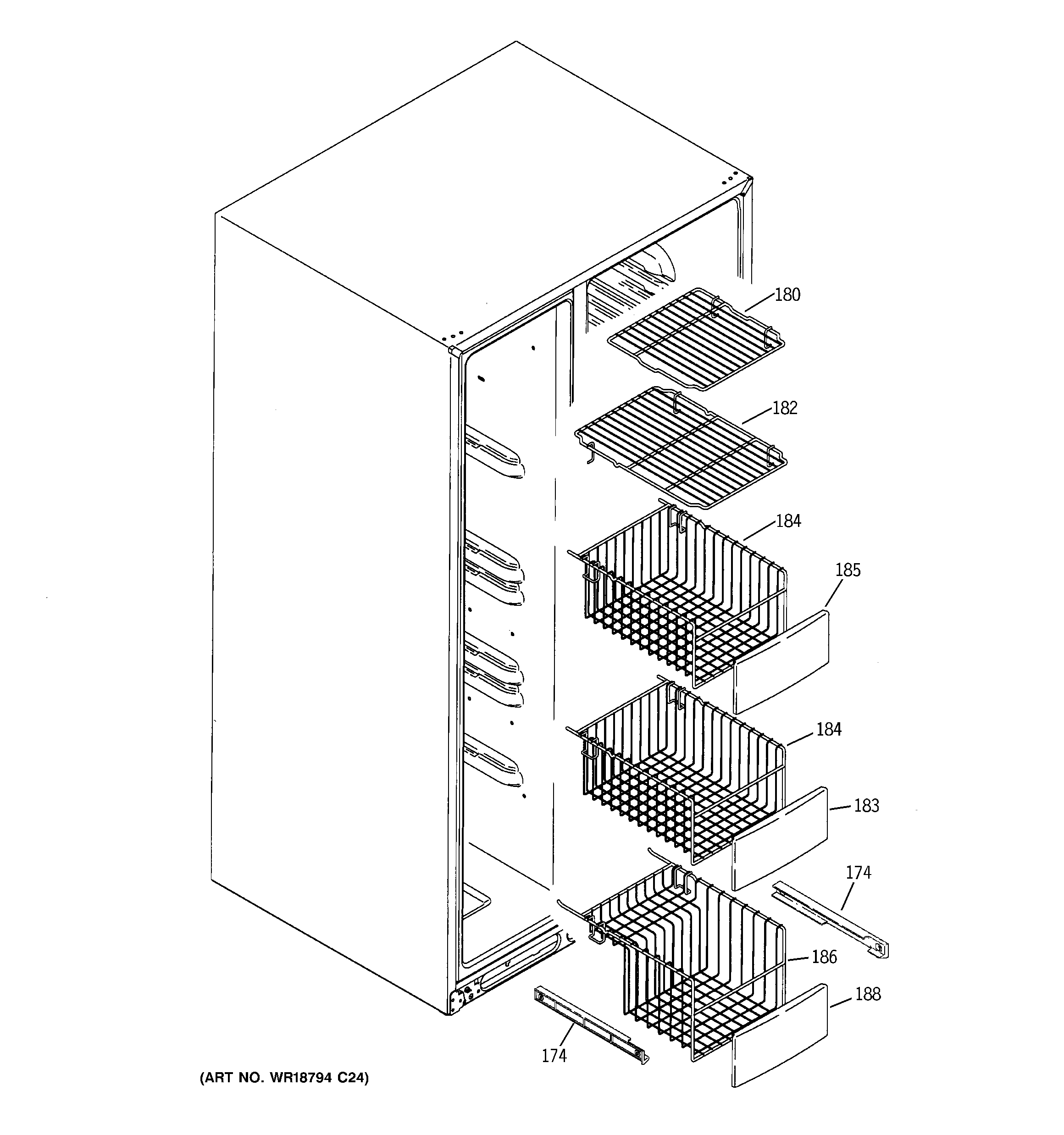 GE GIE21IETBFBB freezer shelves diagram