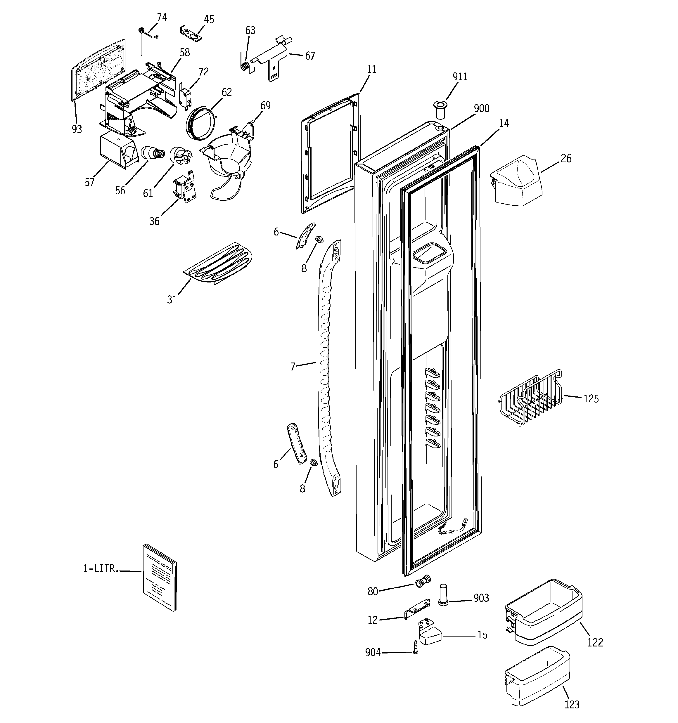 GE GSW25LSTESS freezer door diagram
