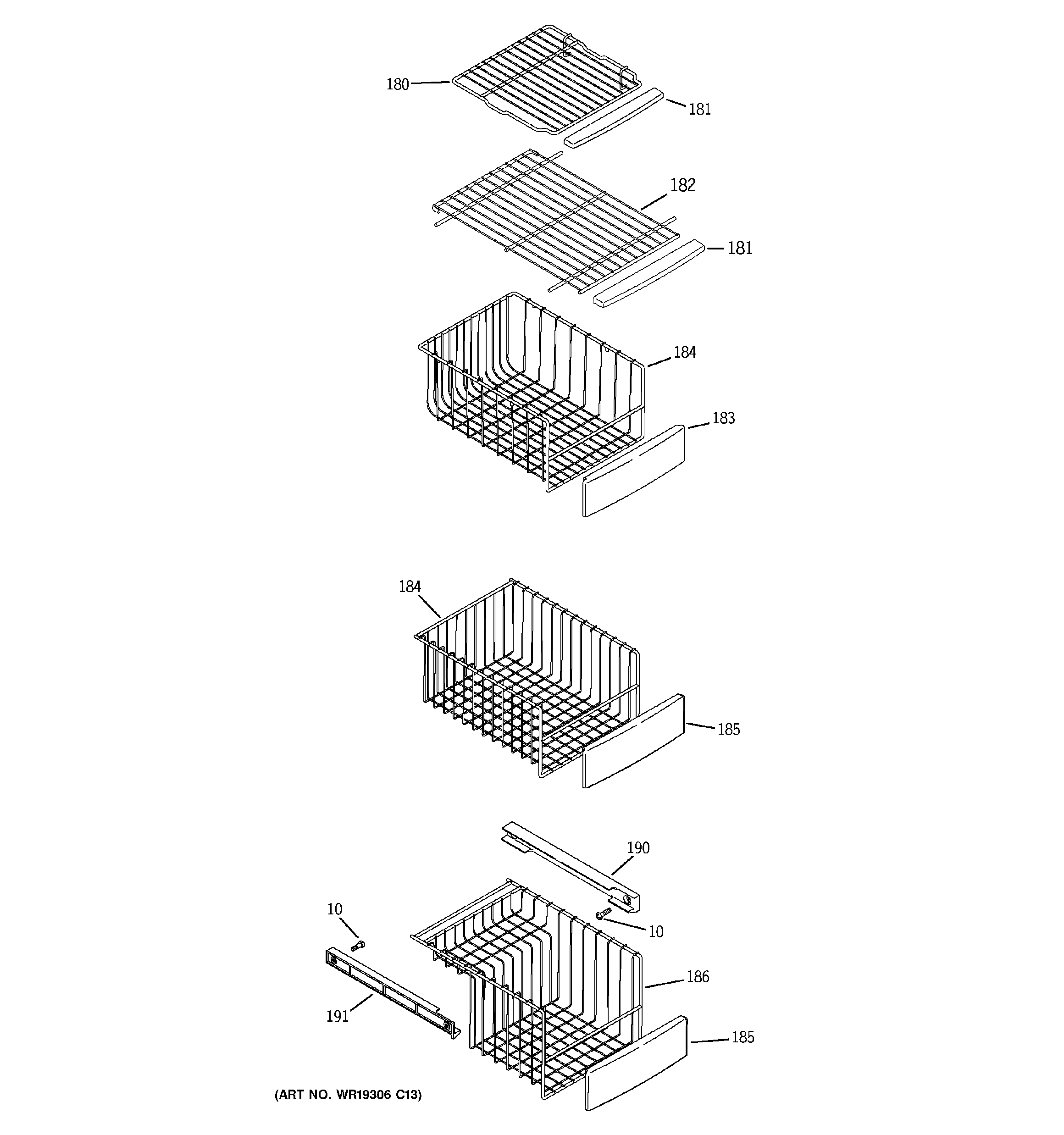 GE GSW25LSTESS freezer shelves diagram