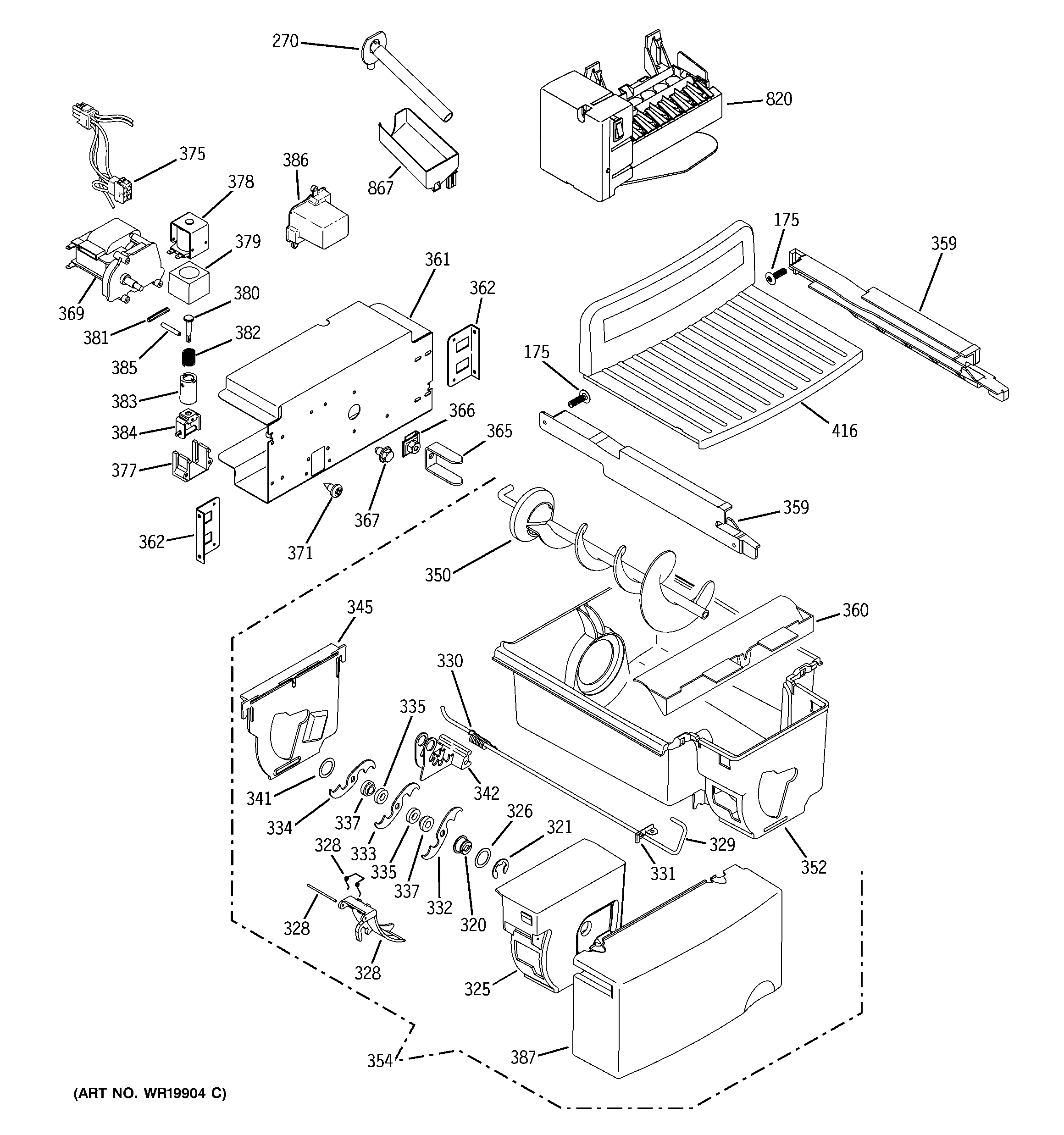 Hotpoint HSK27MGSDCCC ice maker & dispenser diagram