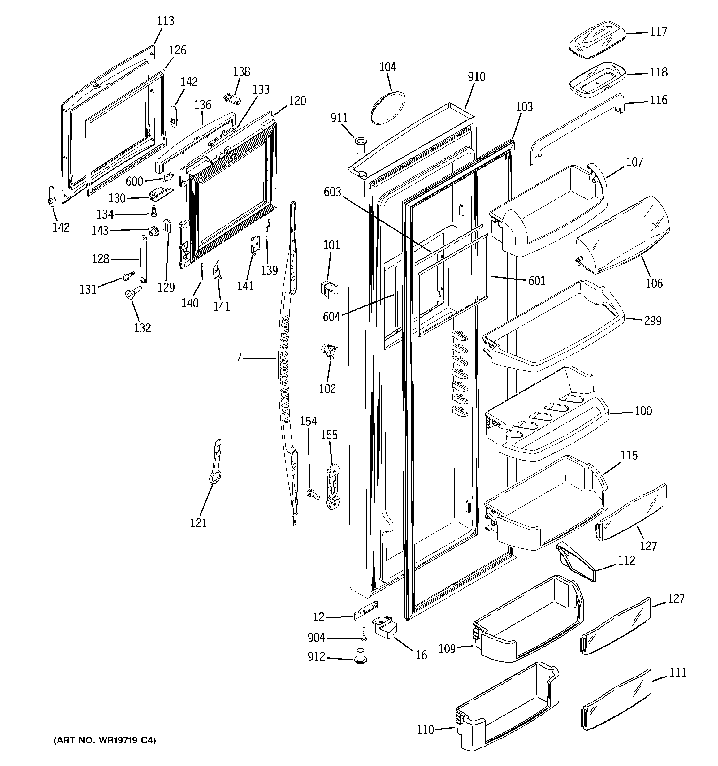 GE PCK23NHSDFCC fresh food door diagram