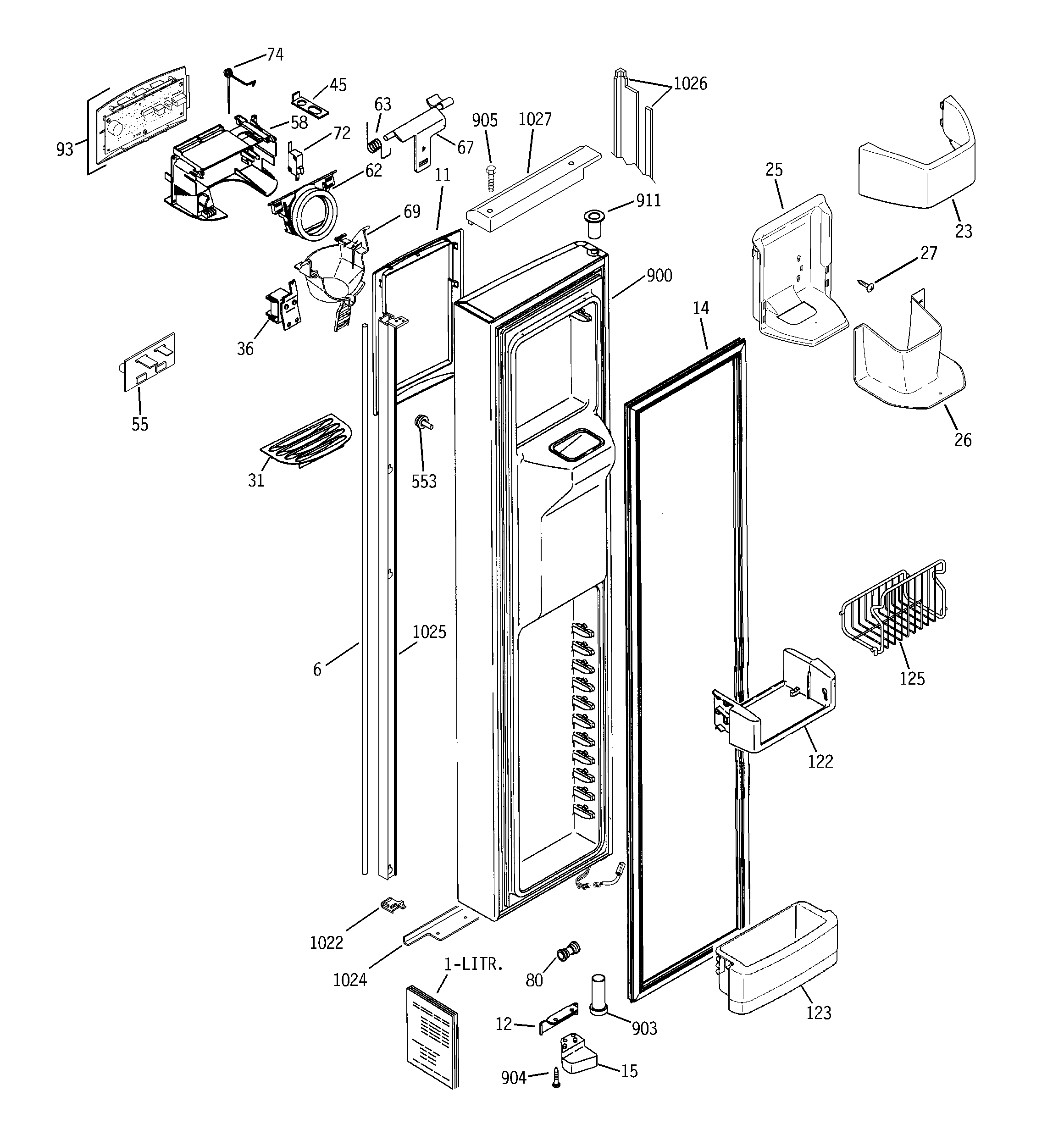 GE PSI23NGTEBV freezer door diagram