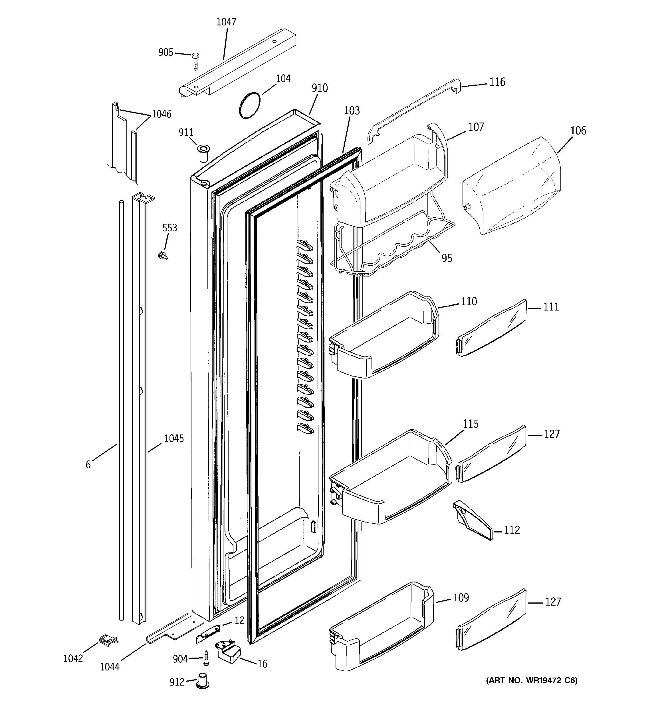GE PSI23NGTEBV fresh food door diagram