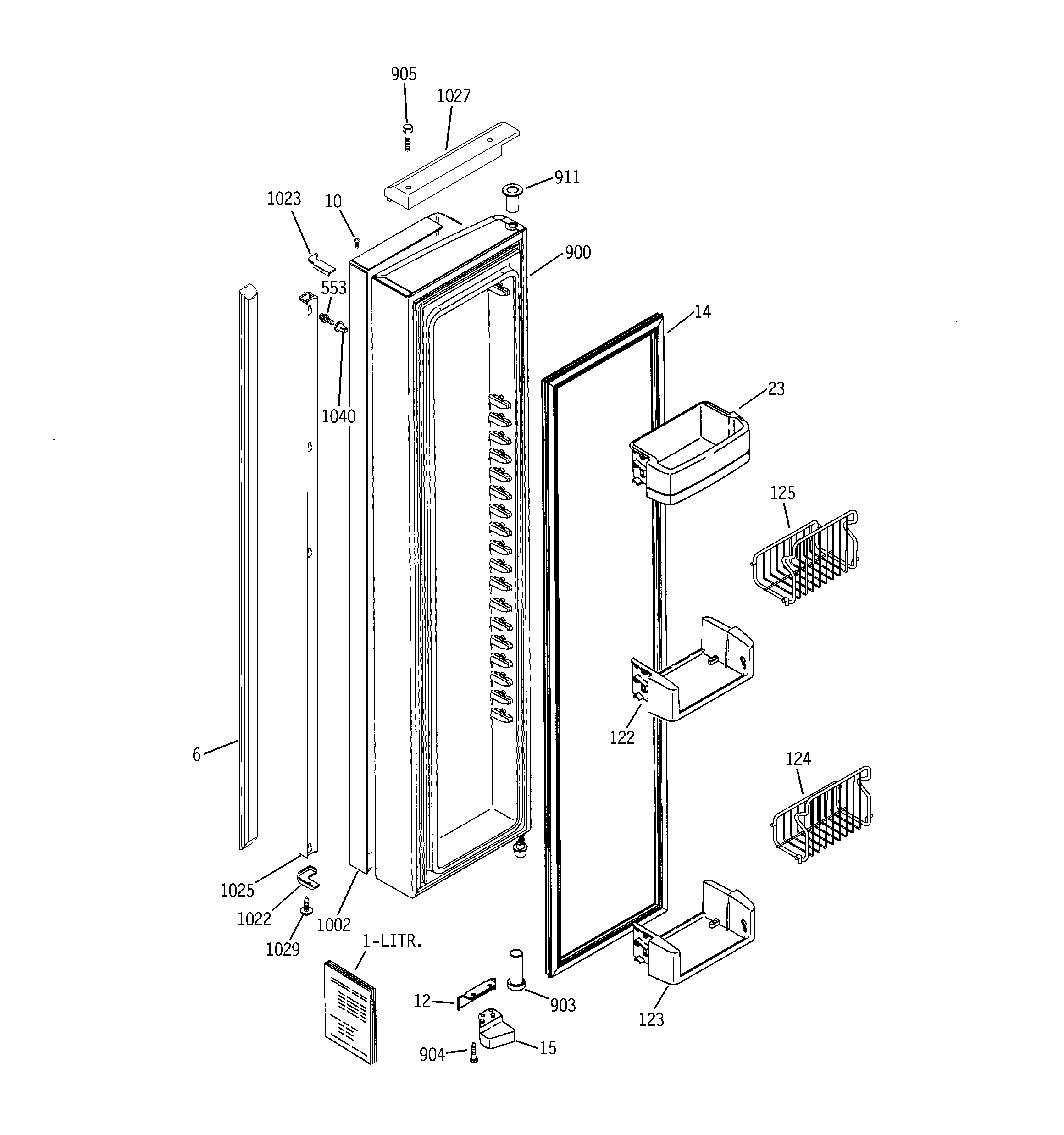 GE PSI23SCRGSV freezer door diagram