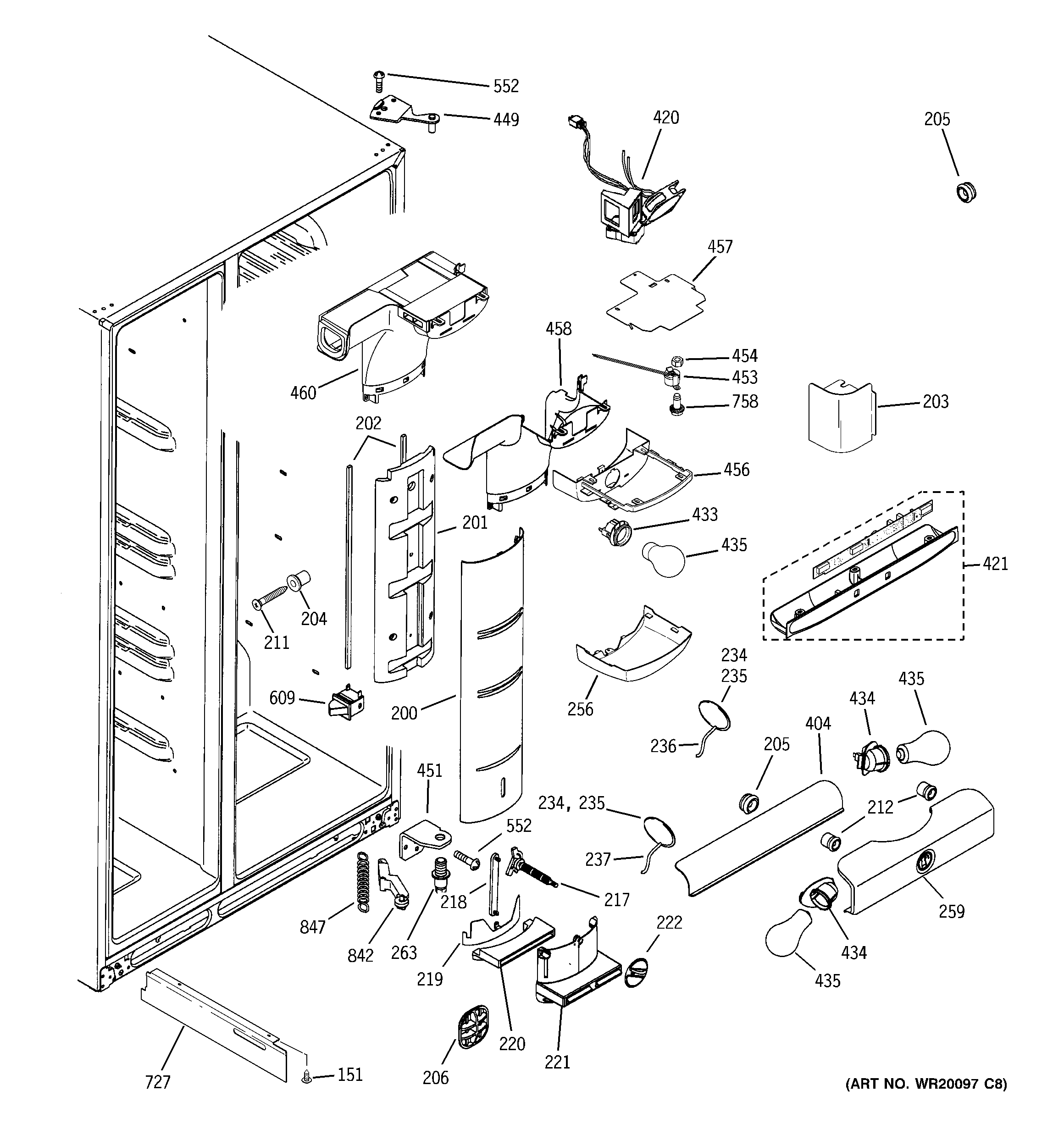 GE PSI23SCRGSV fresh food section diagram