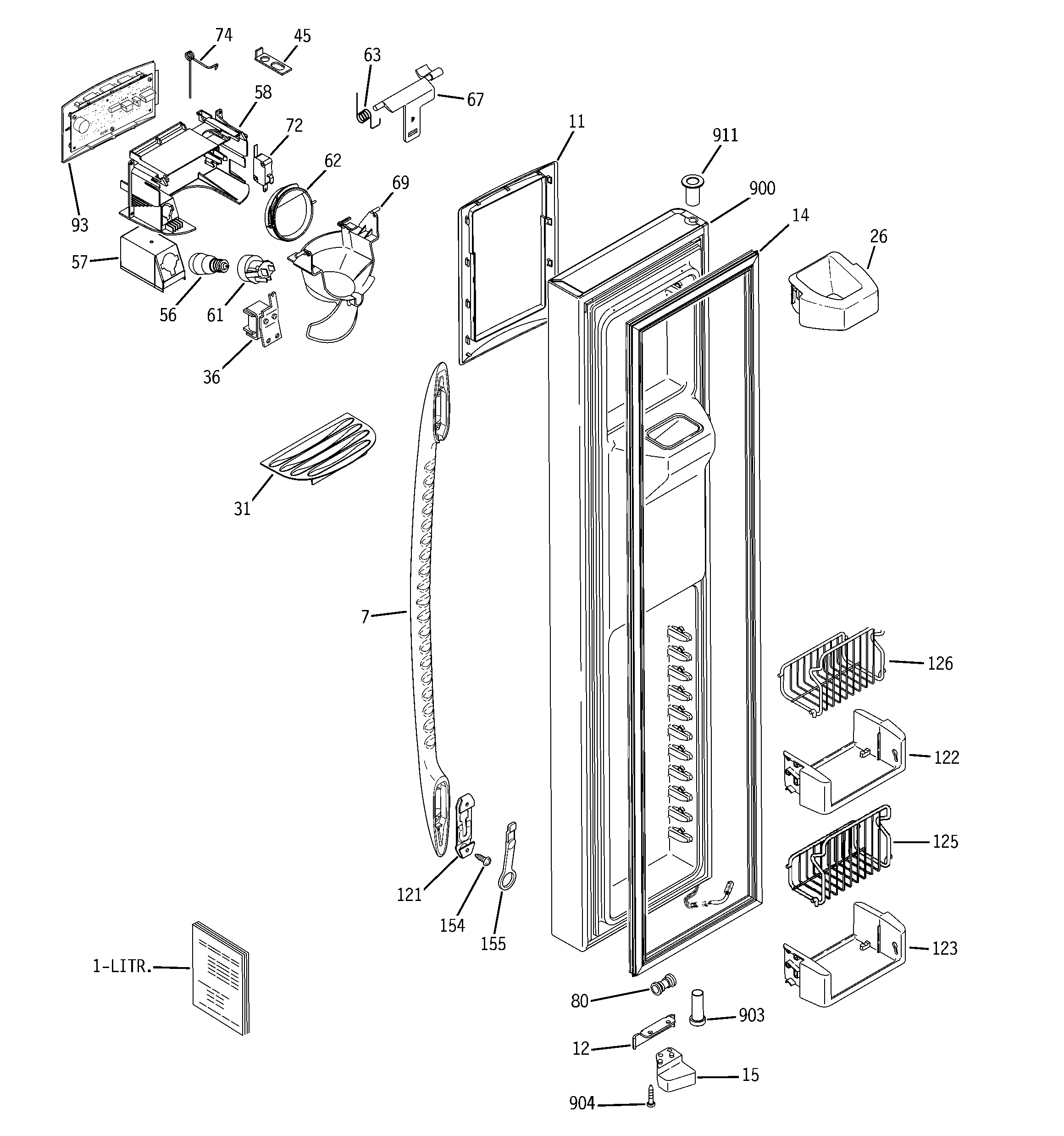 GE PSS23MGTEWW freezer door diagram