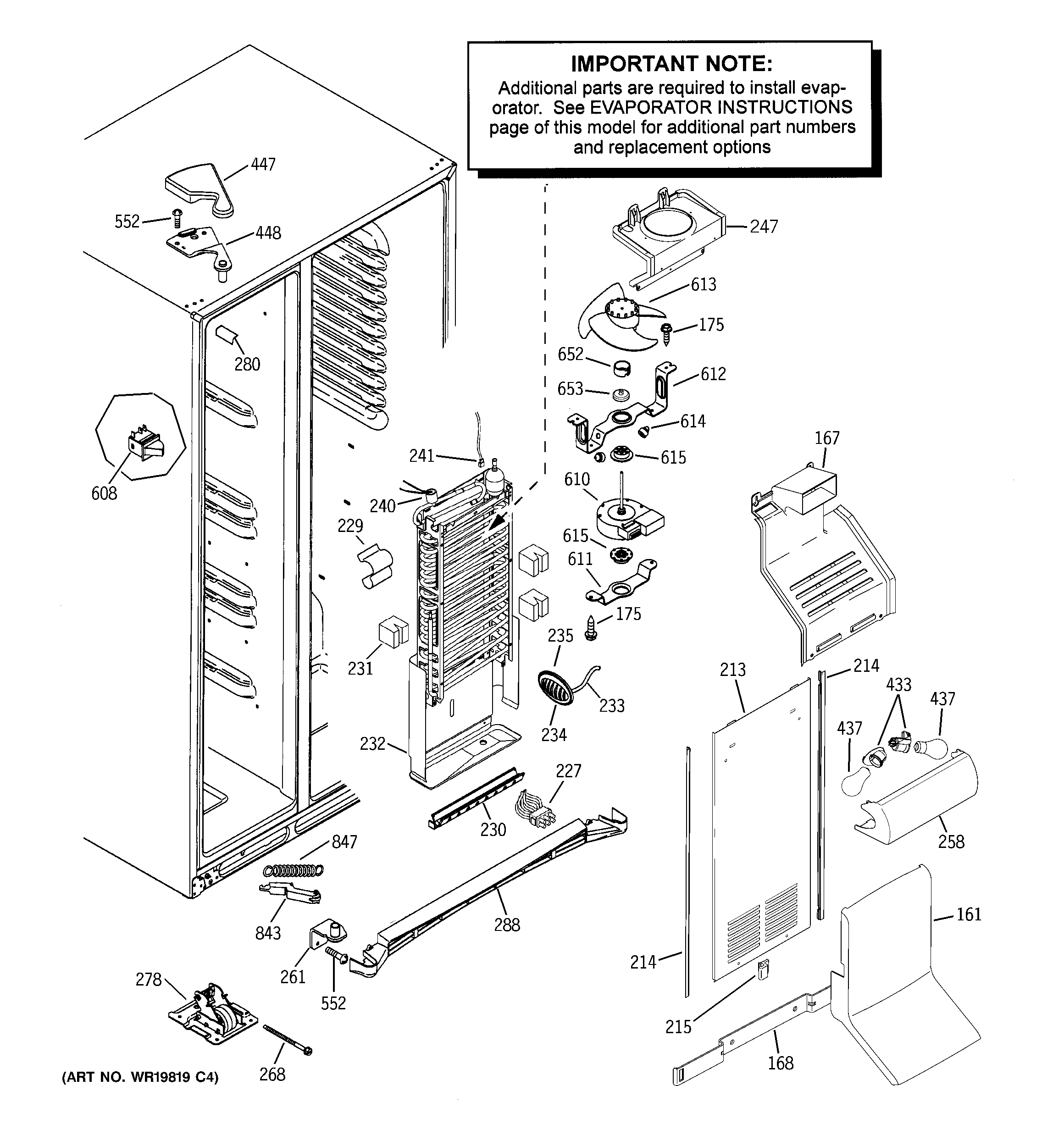 GE PSS23MGTEWW freezer section diagram