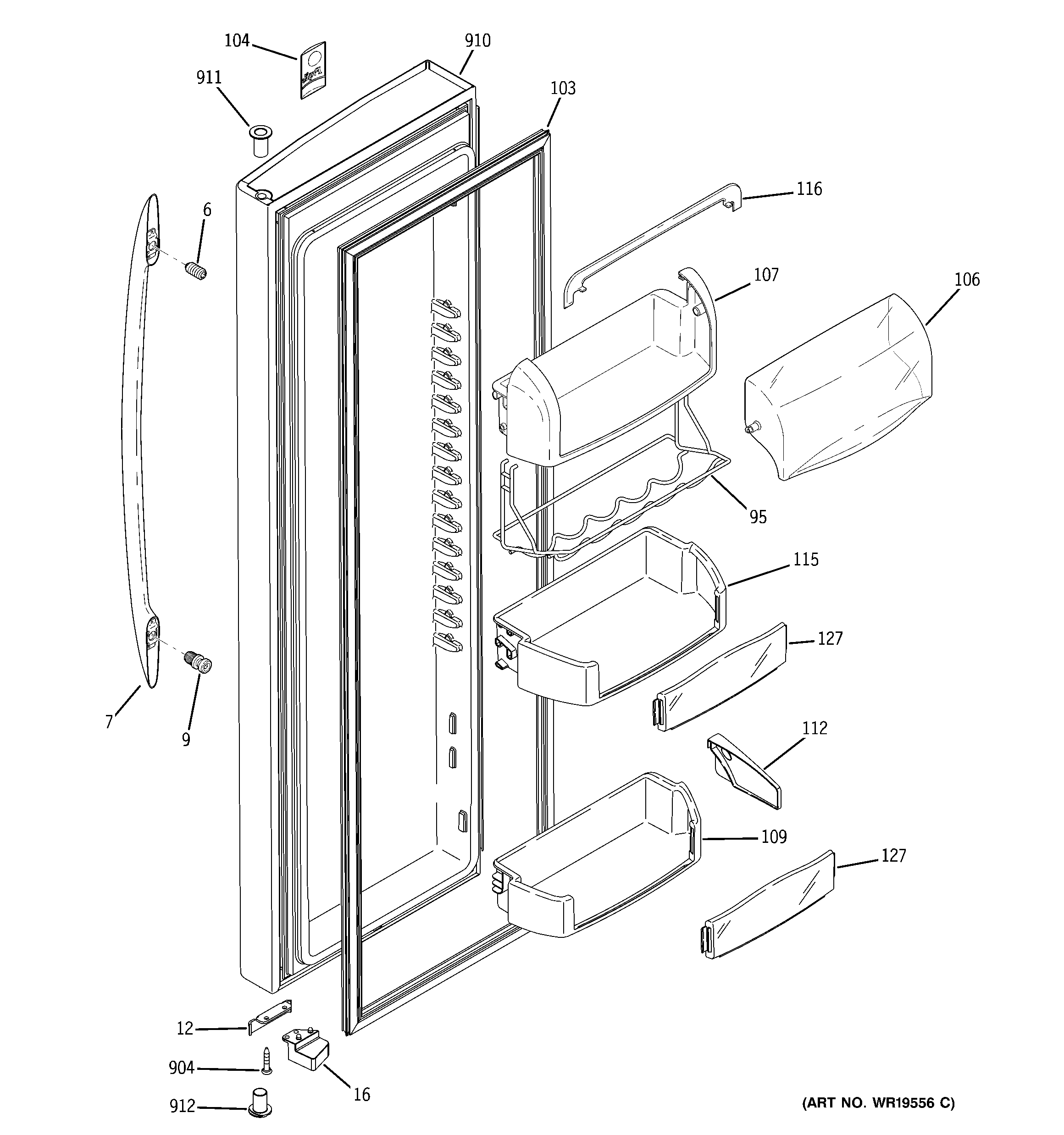 GE PSS23MSTESS fresh food door diagram