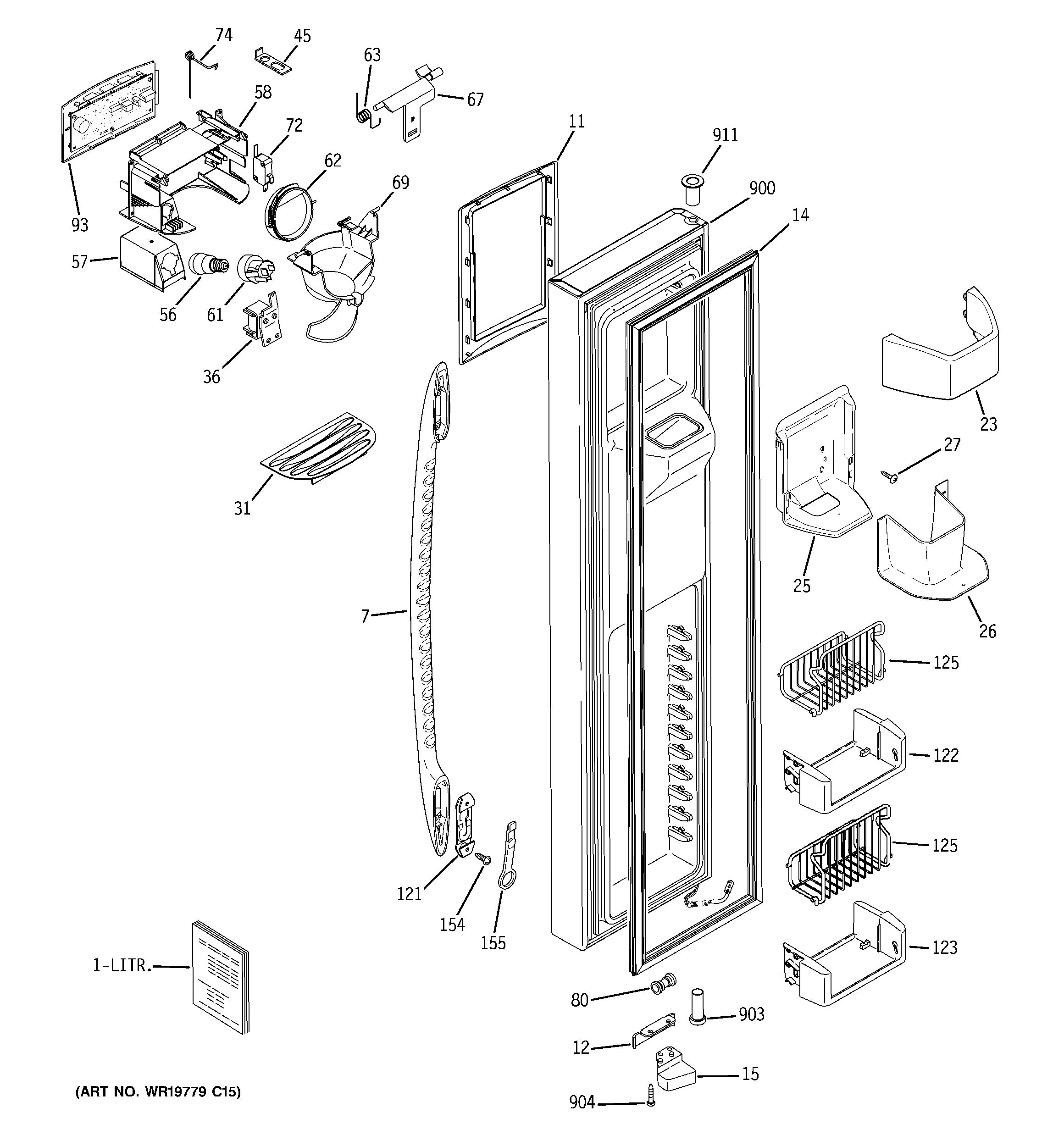 GE PSS26MGTECC freezer door diagram