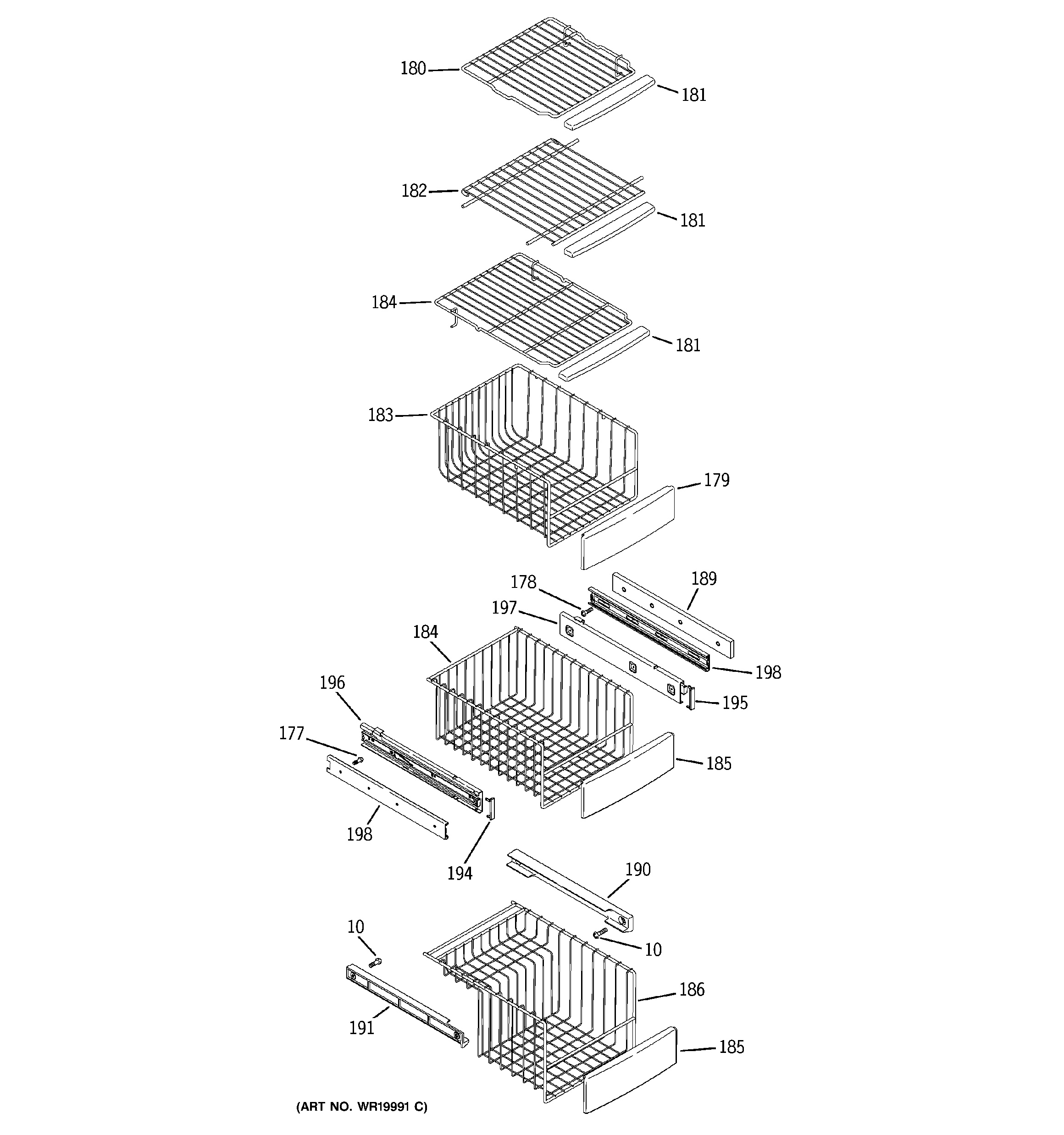 GE PSS26MGTECC freezer shelves diagram