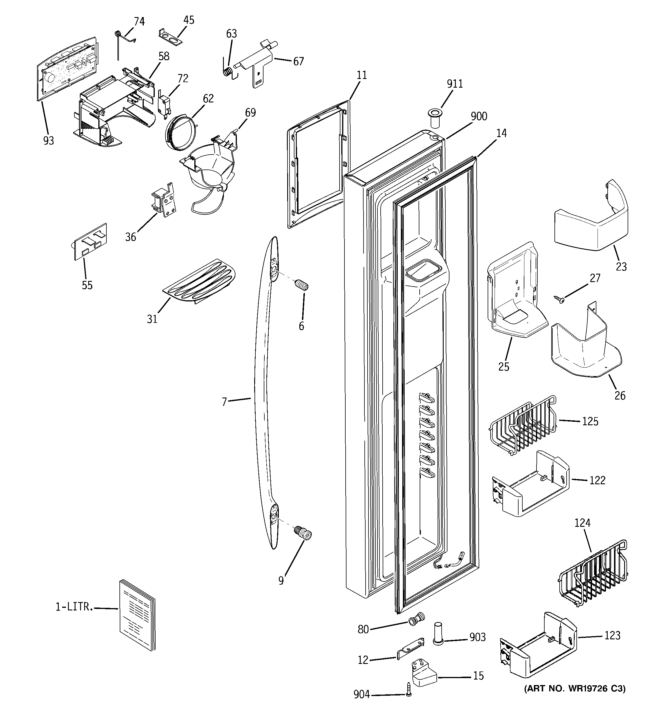 GE PSS26SHTESS freezer door diagram
