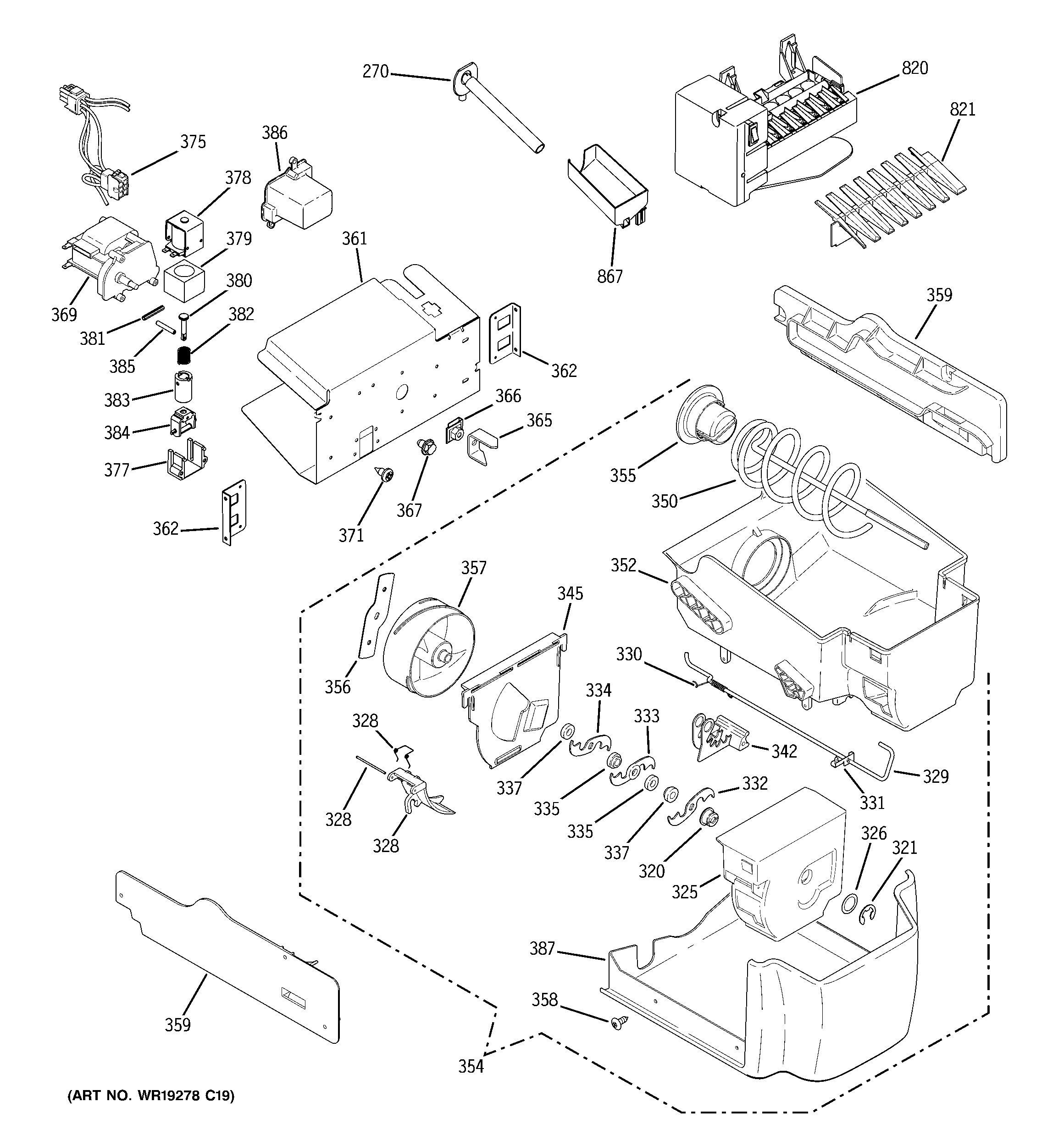 GE PSS29NSTESS ice maker & dispenser diagram