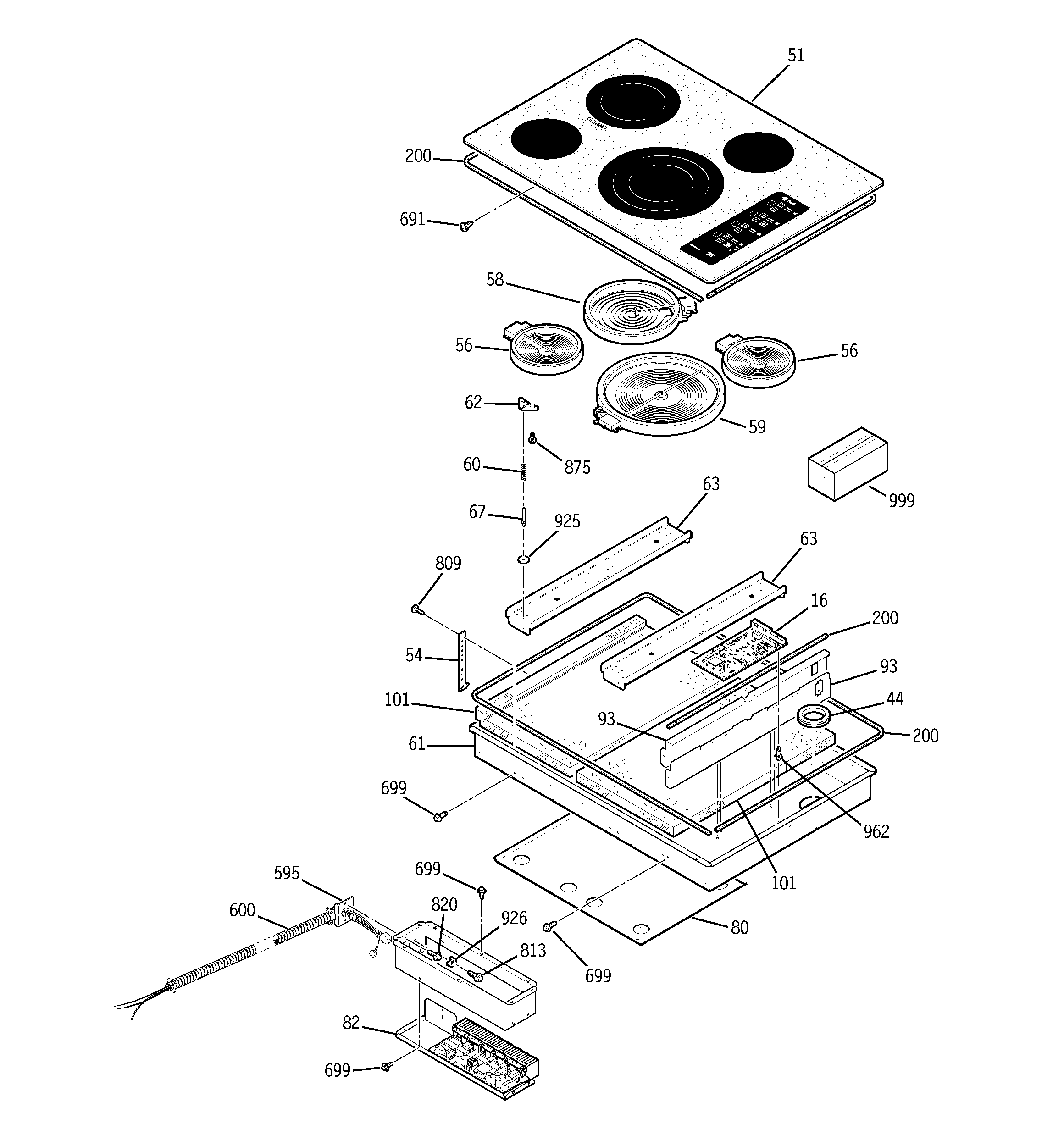 GE PP945SM1SS cooktop diagram