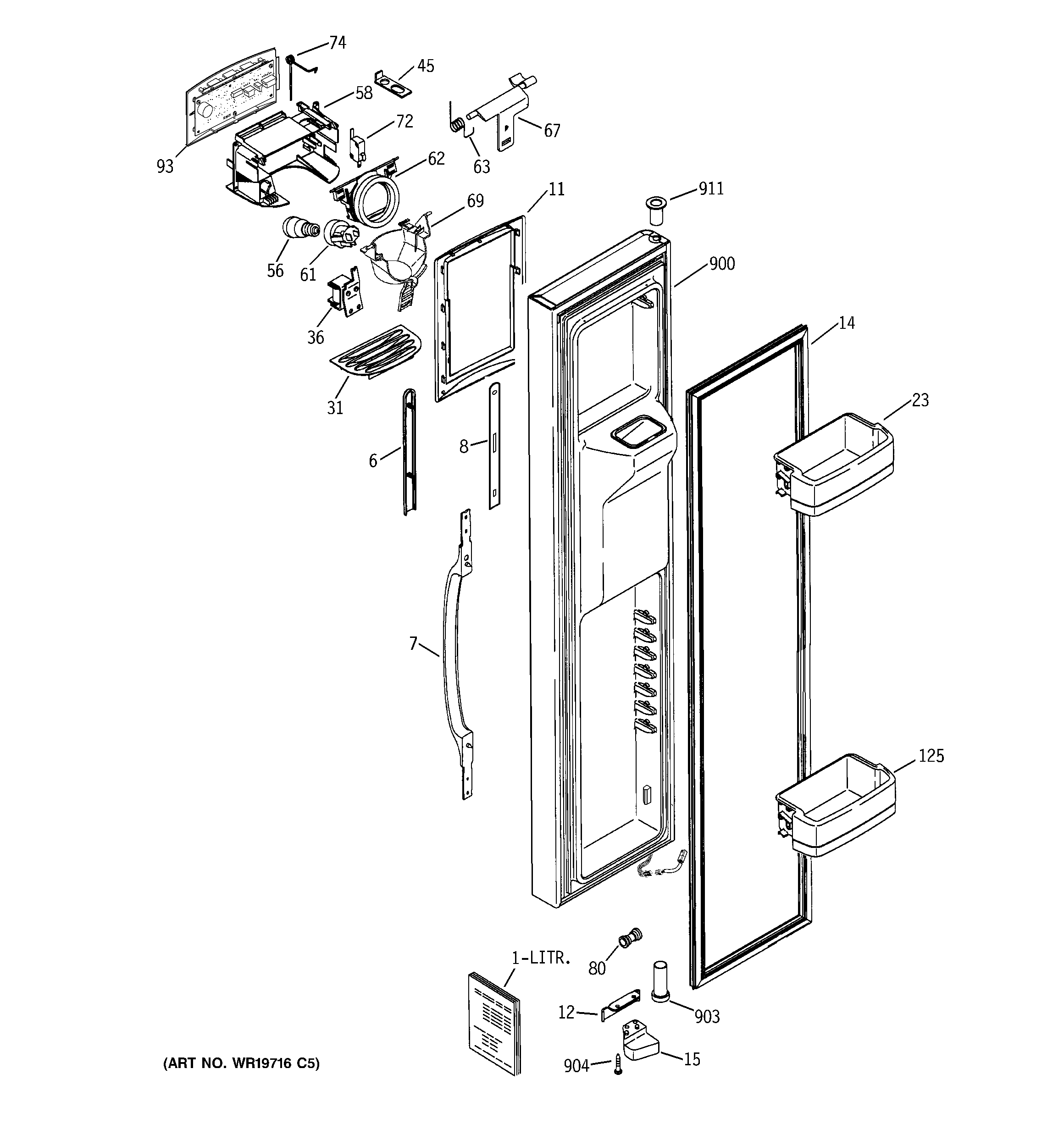 GE GCE21LGTAFWW freezer door diagram