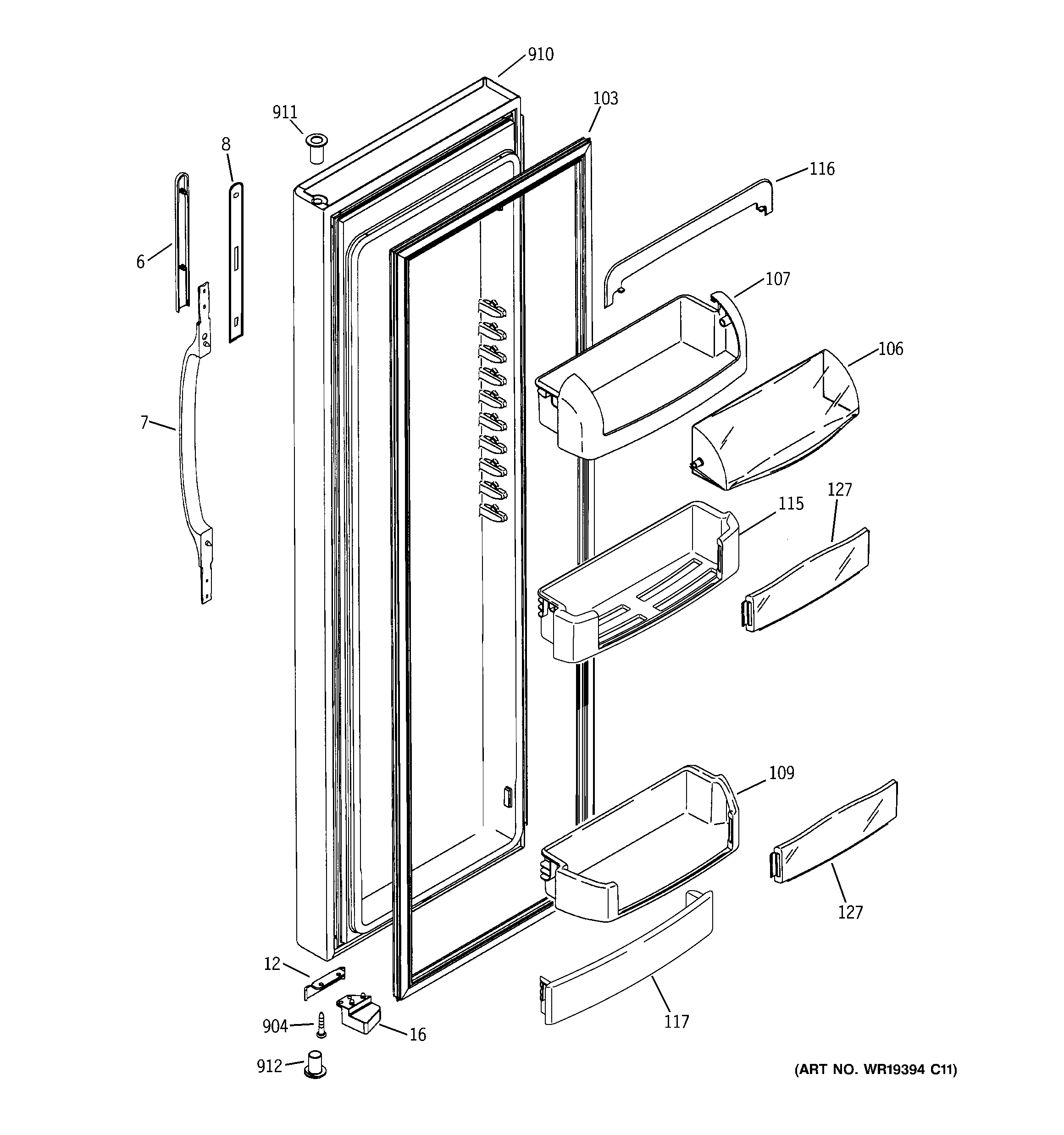 GE GCE21LGTAFWW fresh food door diagram