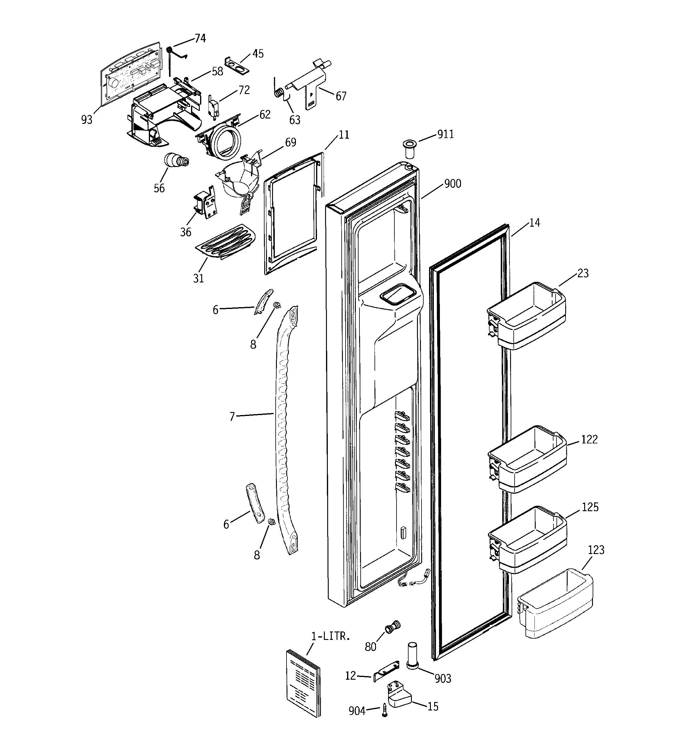 GE GCE21MGTAFBB freezer door diagram
