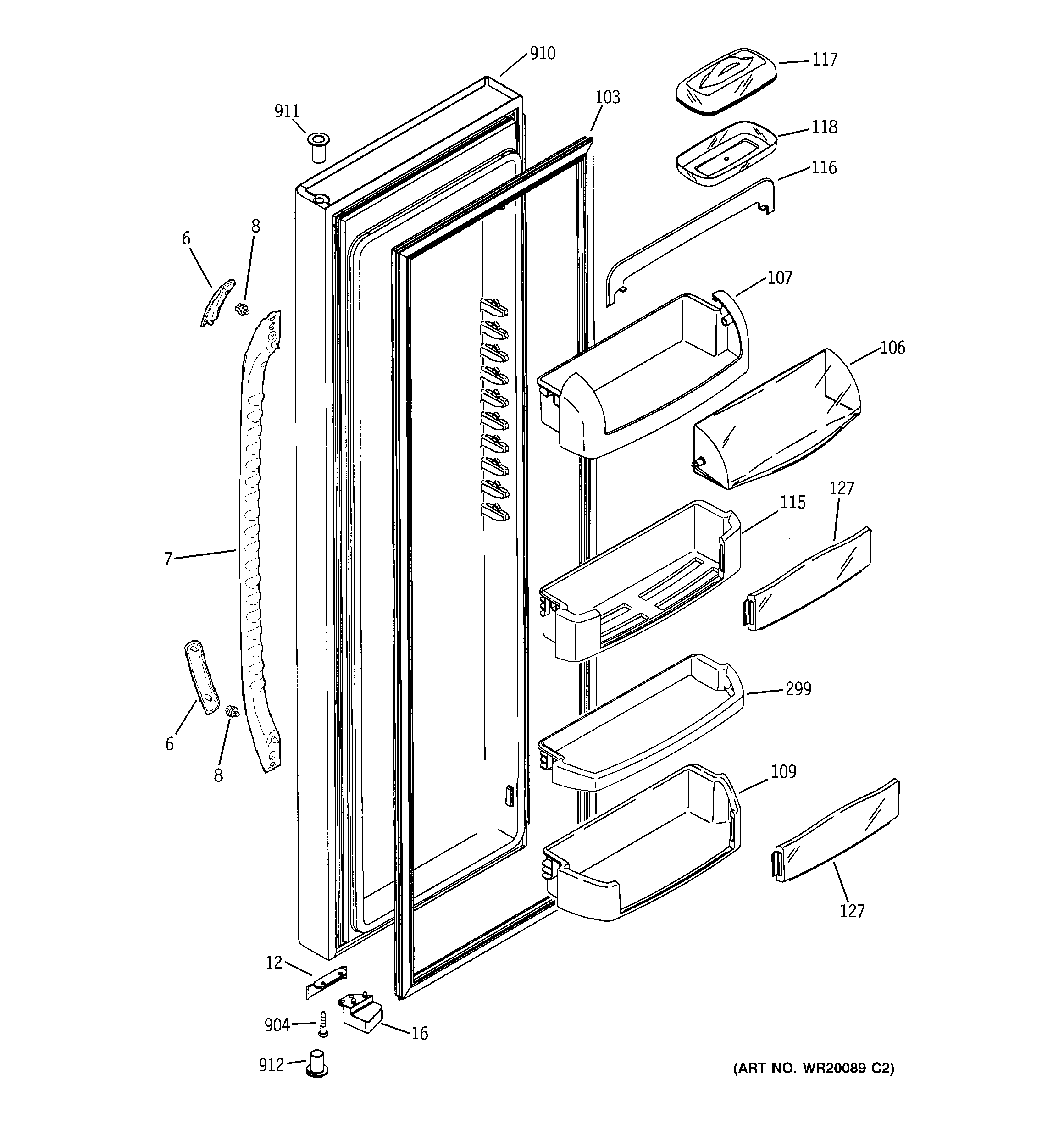 GE GCE21MGTAFBB fresh food door diagram