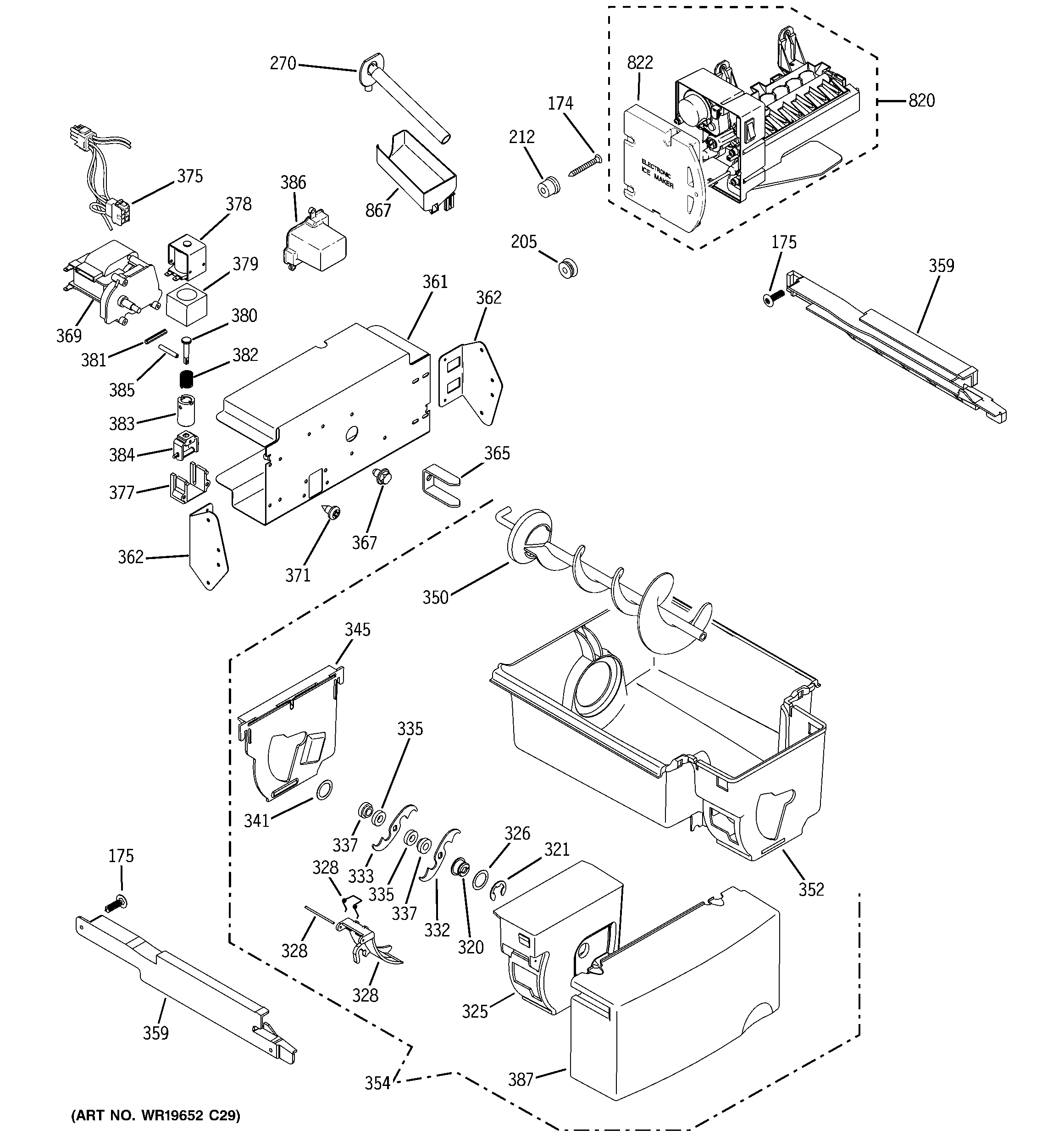 GE GCE21MGTAFBB ice maker & dispenser diagram