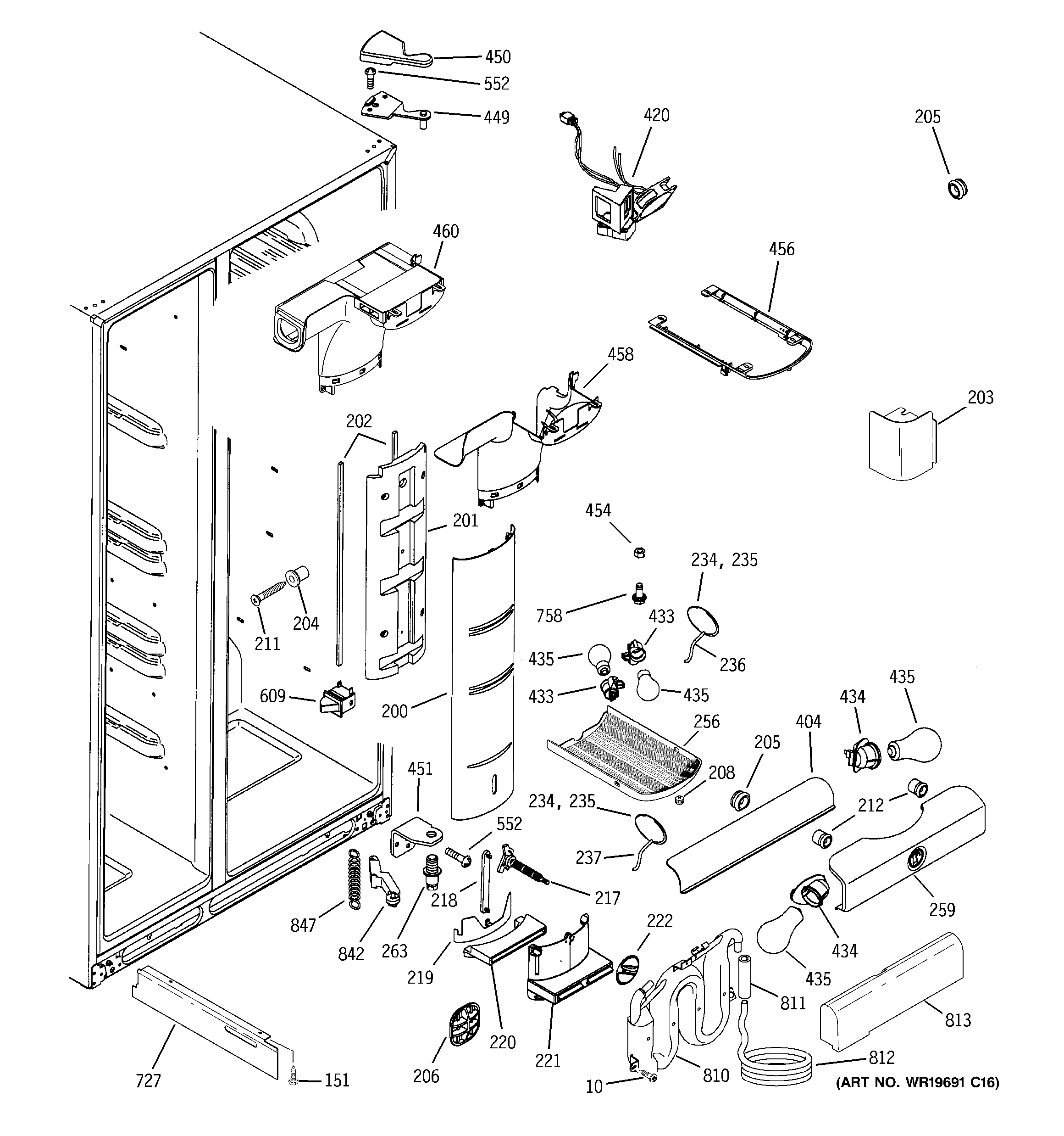 GE GCE21MGTAFBB fresh food section diagram