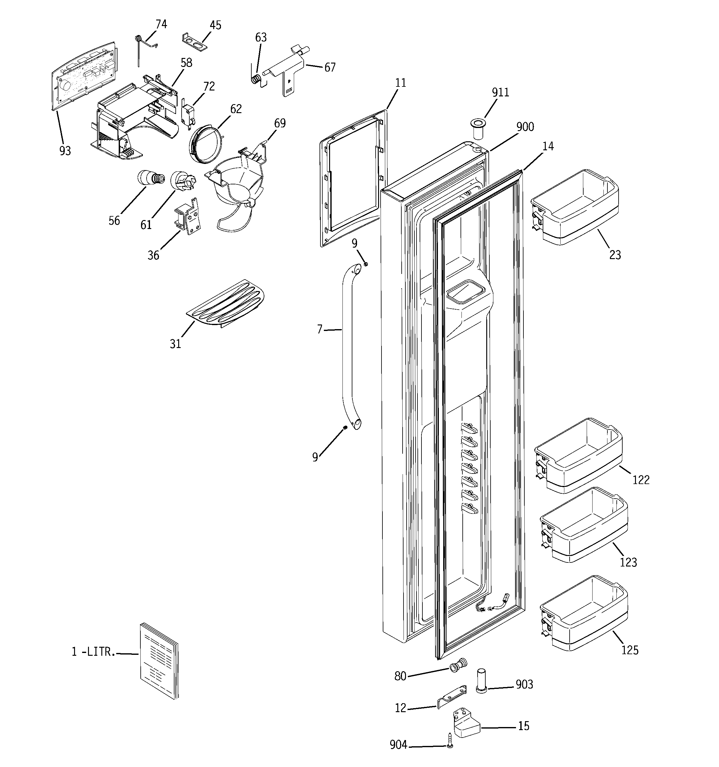 GE GCE21MGTAFSS freezer door diagram