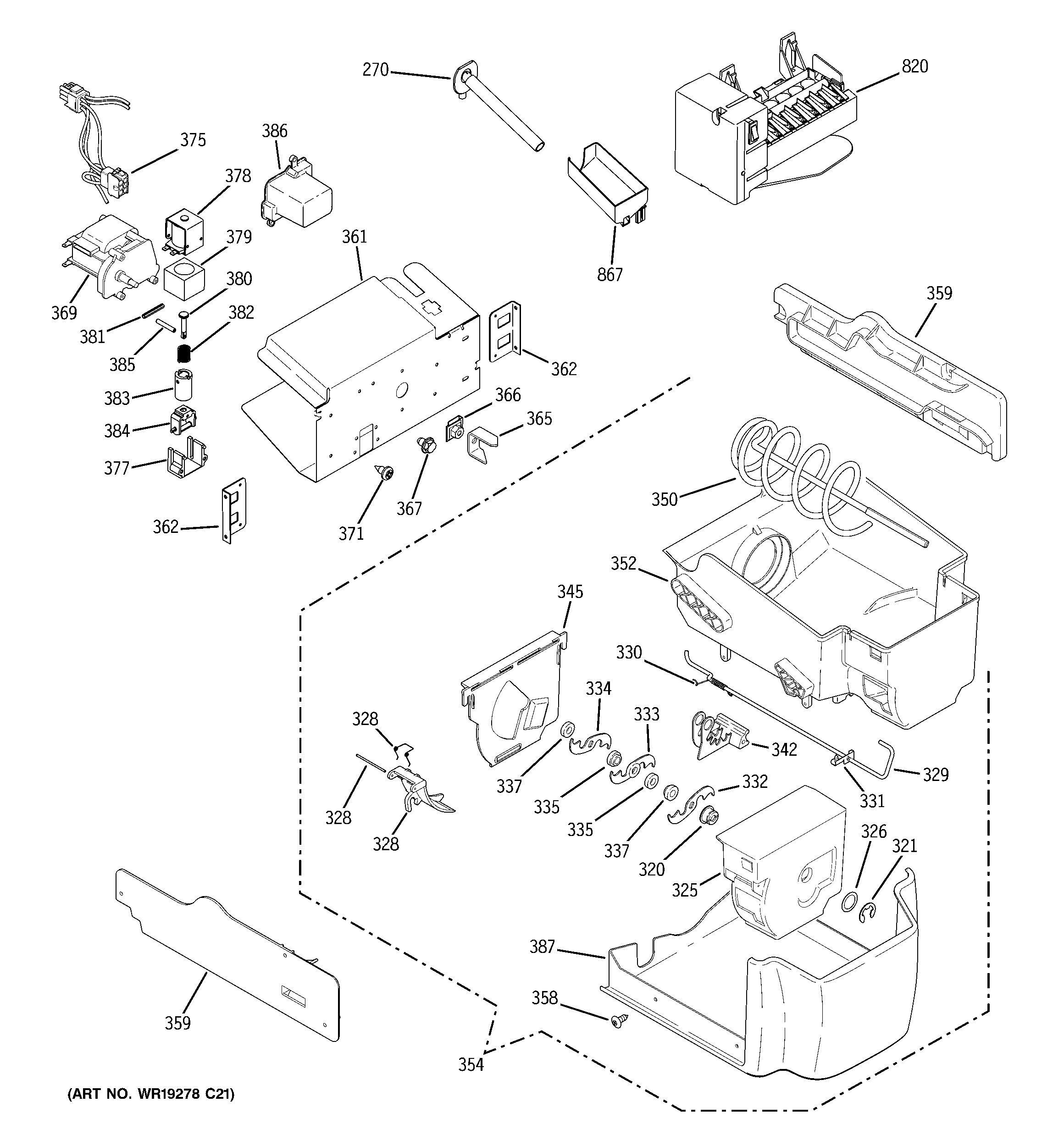 GE GCE21ZGTAFWW ice maker & dispenser diagram
