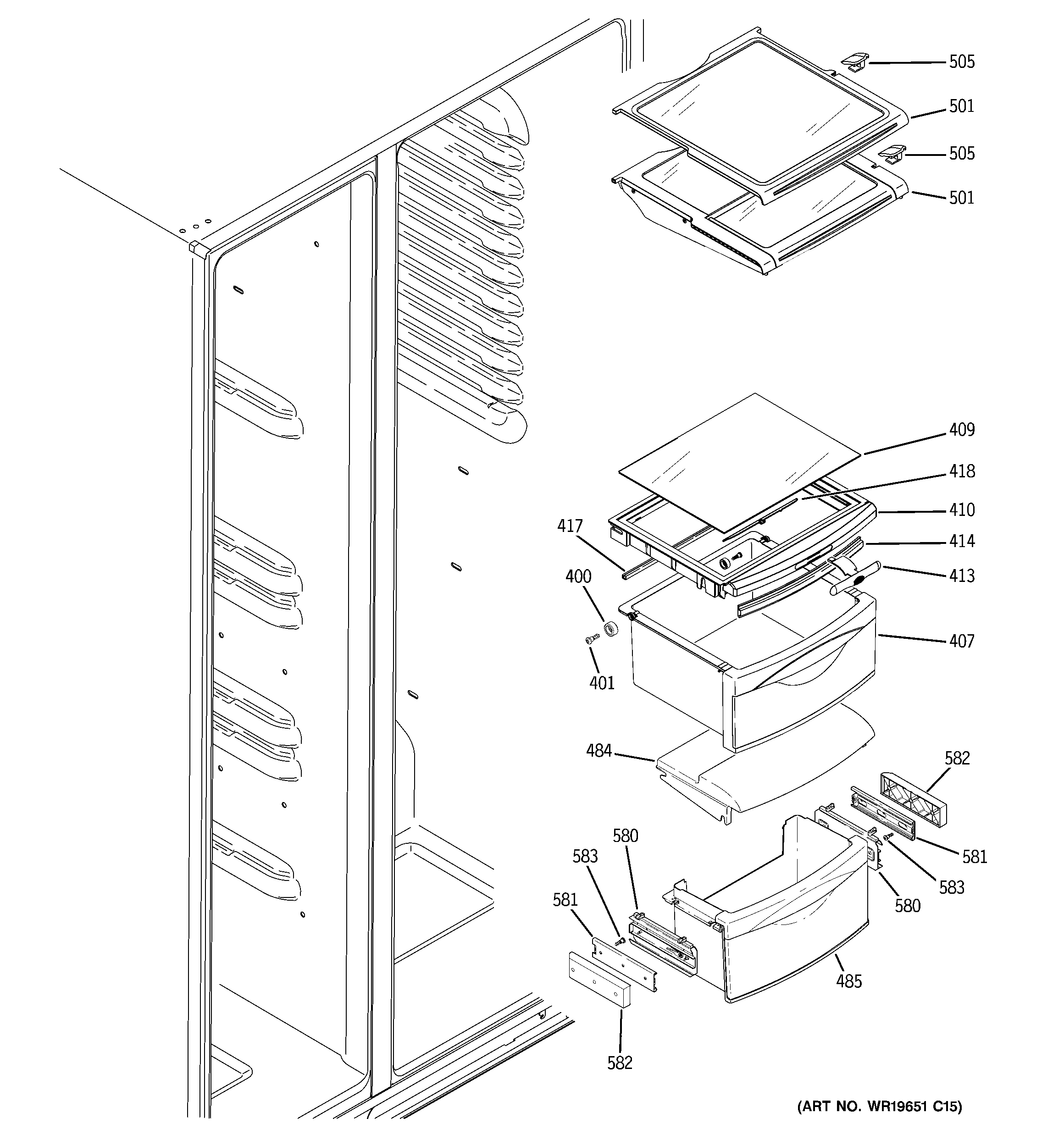 GE GCE21ZGTAFWW fresh food shelves diagram