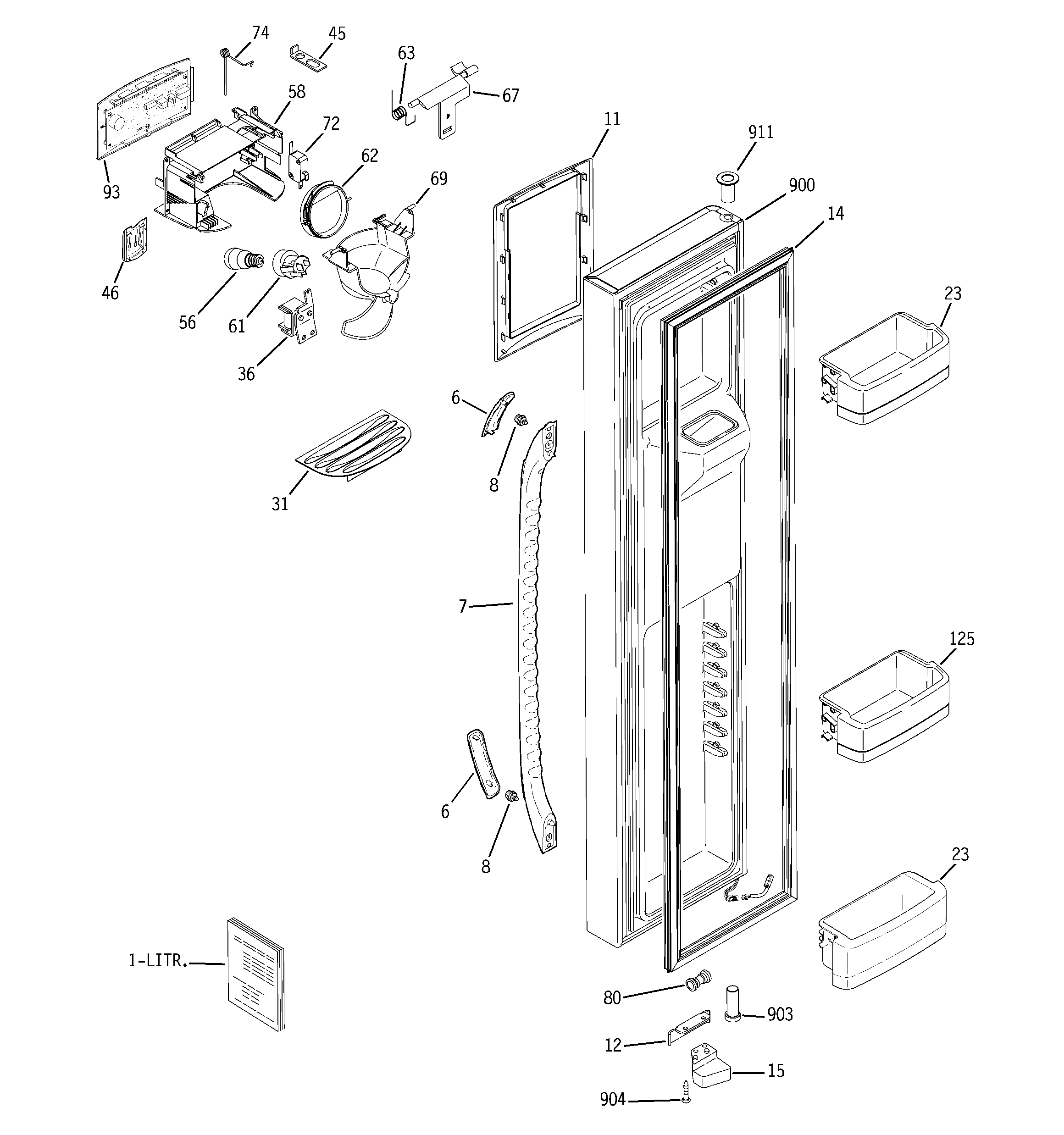 GE GCE23LGTAFBB freezer door diagram