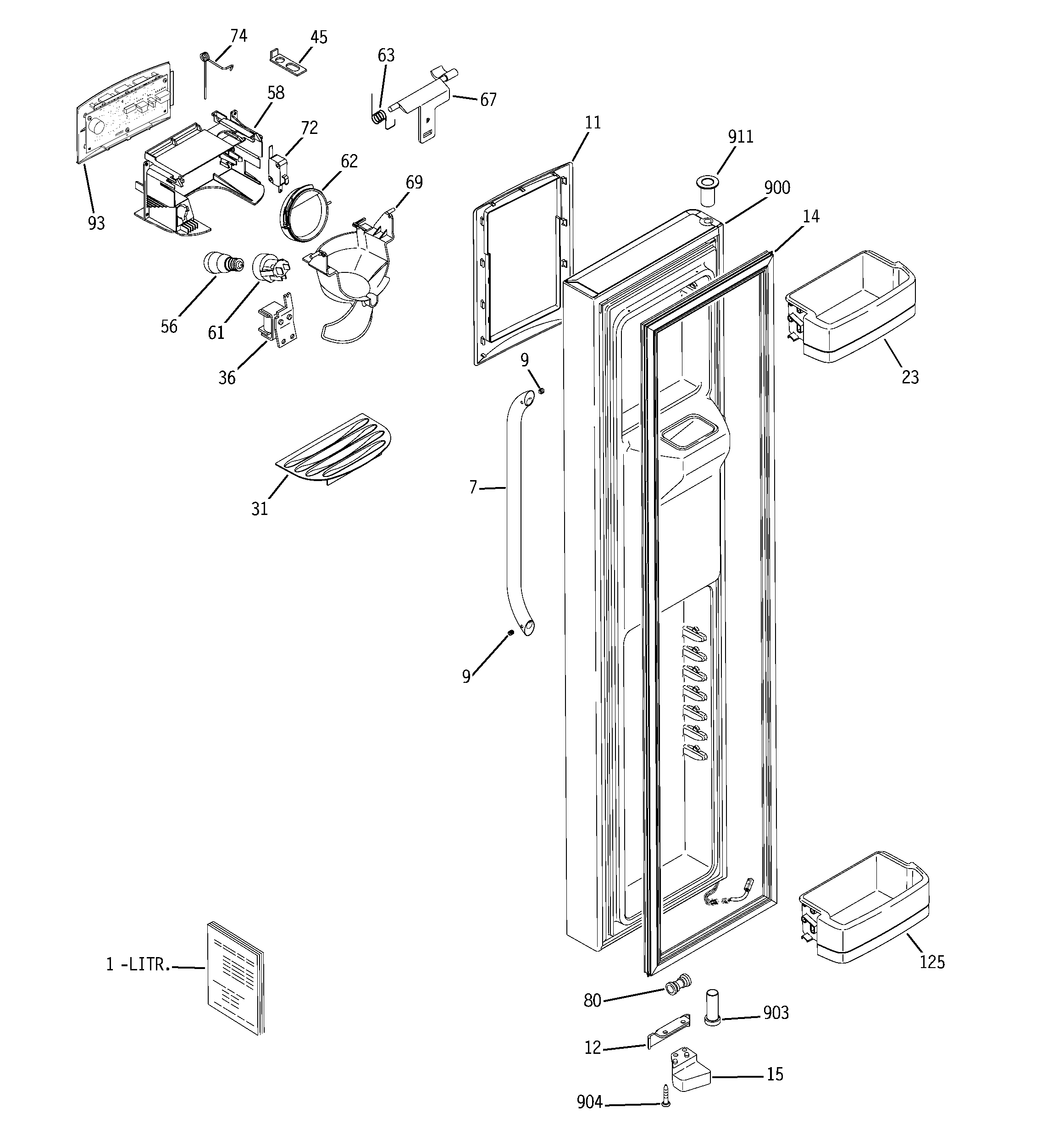 GE GCU21LGTAFSS freezer door diagram