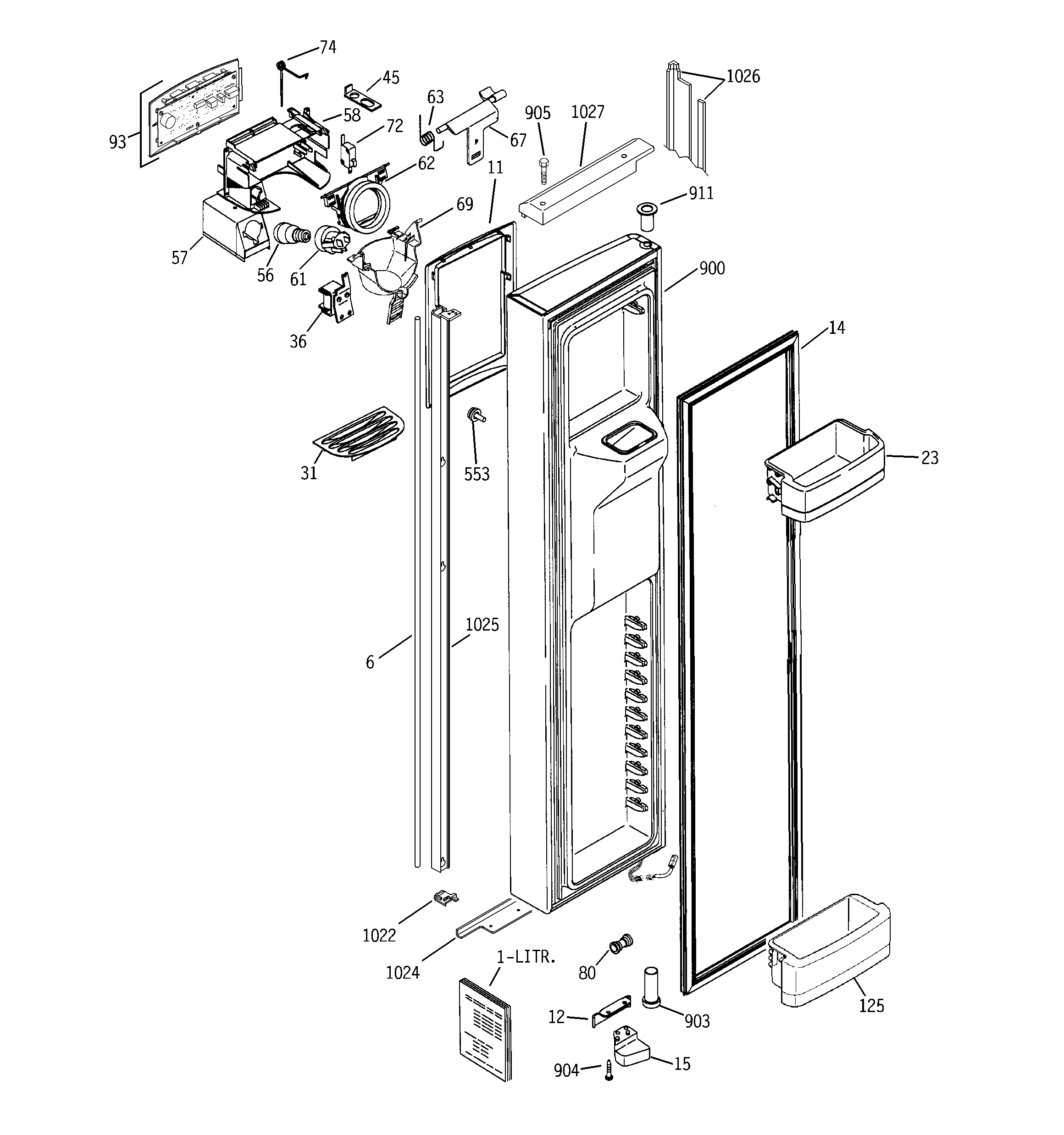 GE GIE21LGTAFBB freezer door diagram