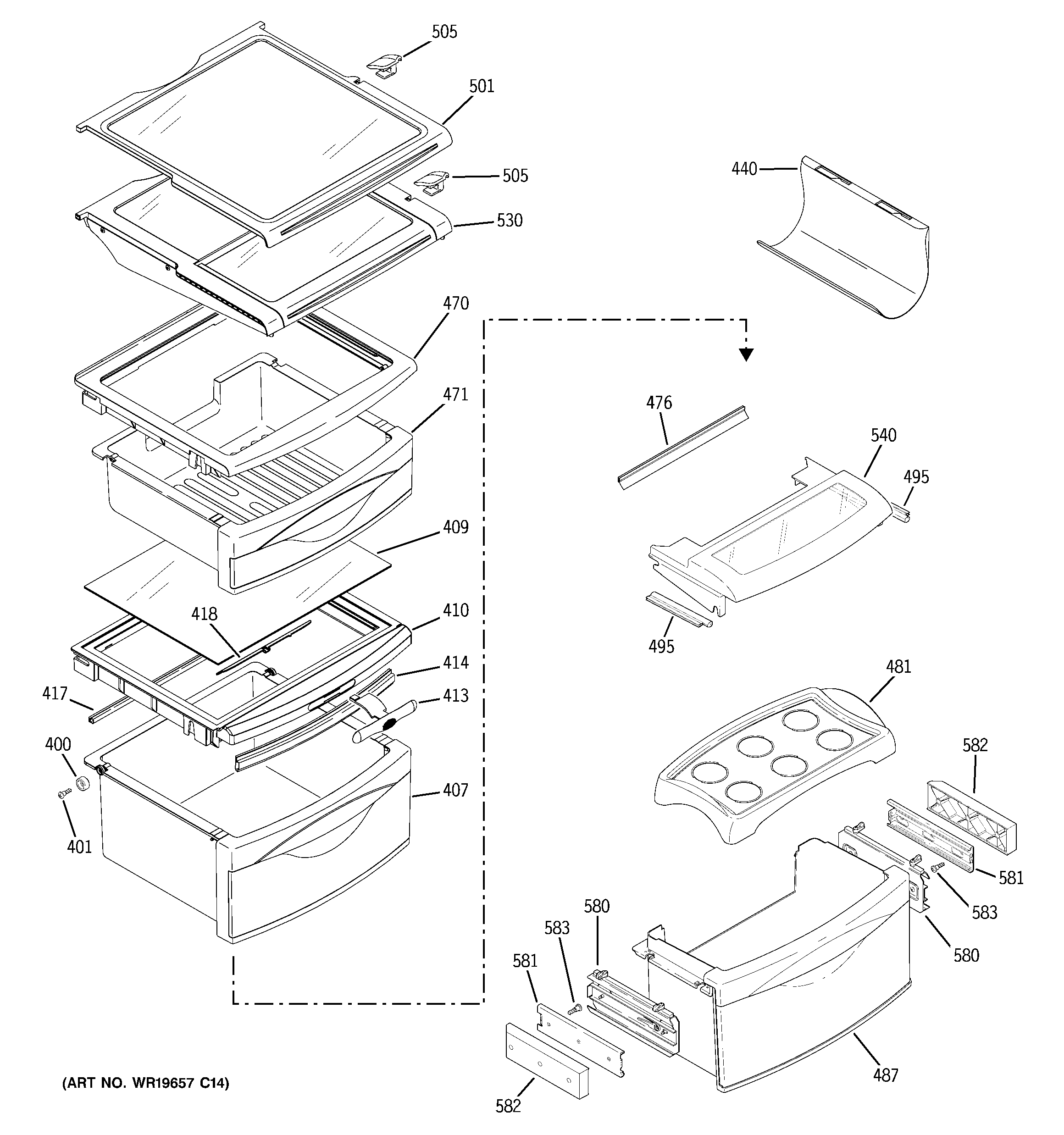 GE GSS23LGTACC fresh food shelves diagram