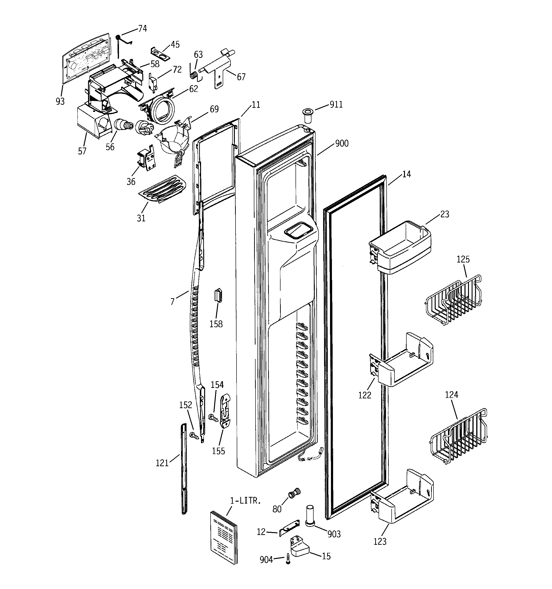 GE PCE23NGTCFWW freezer door diagram