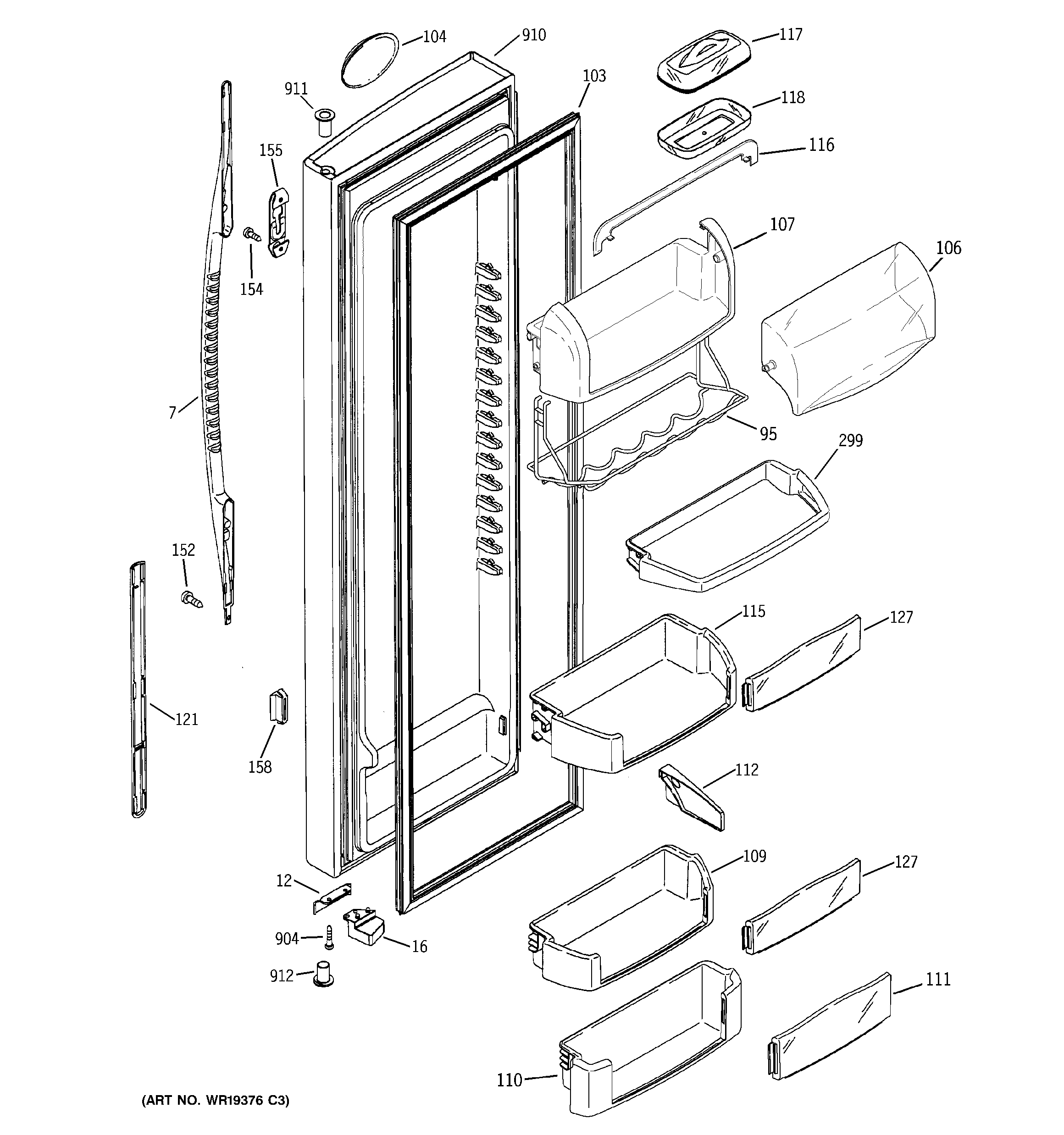 GE PCE23NGTCFWW fresh food door diagram