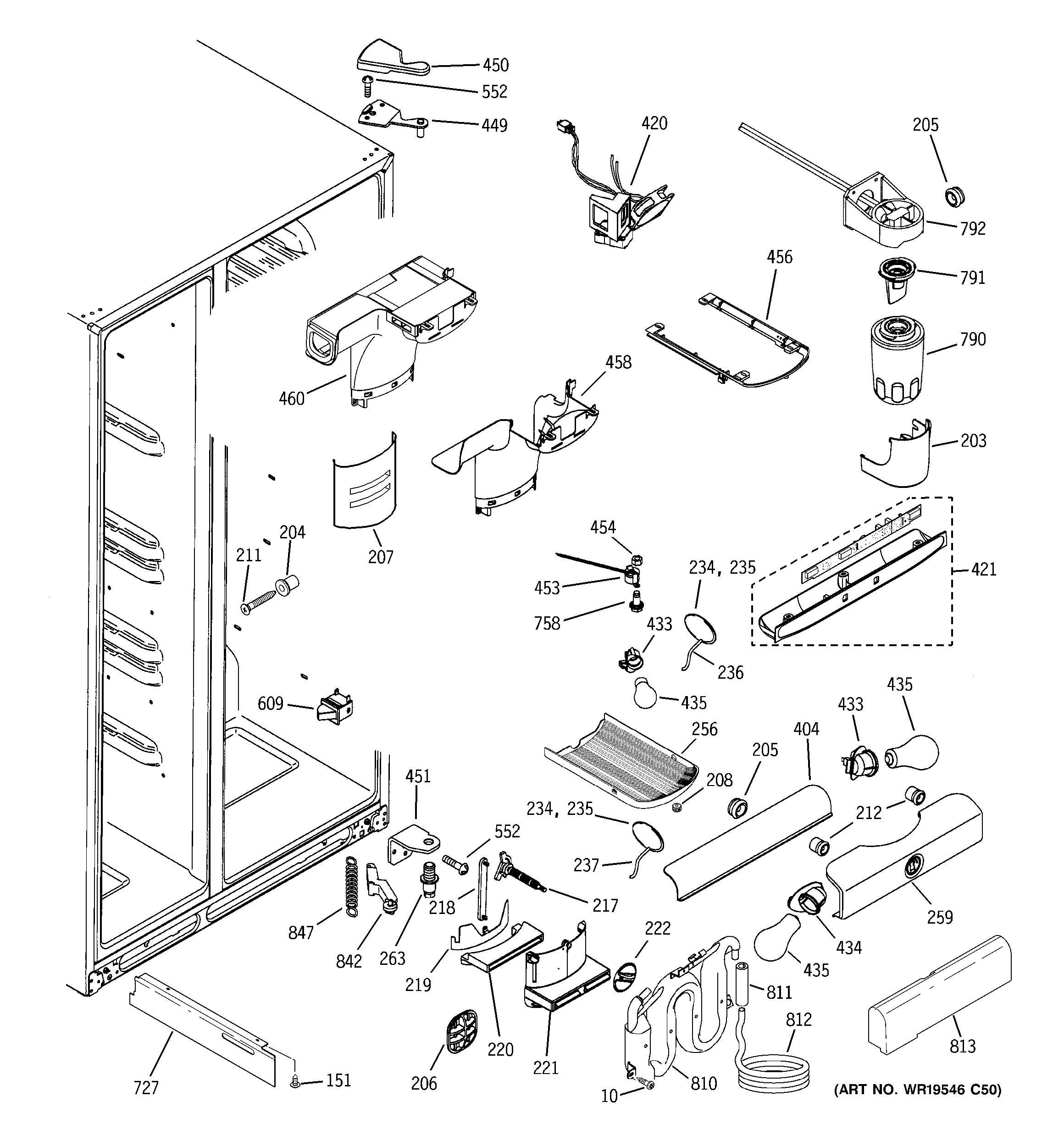 GE PCE23NGTCFWW fresh food section diagram