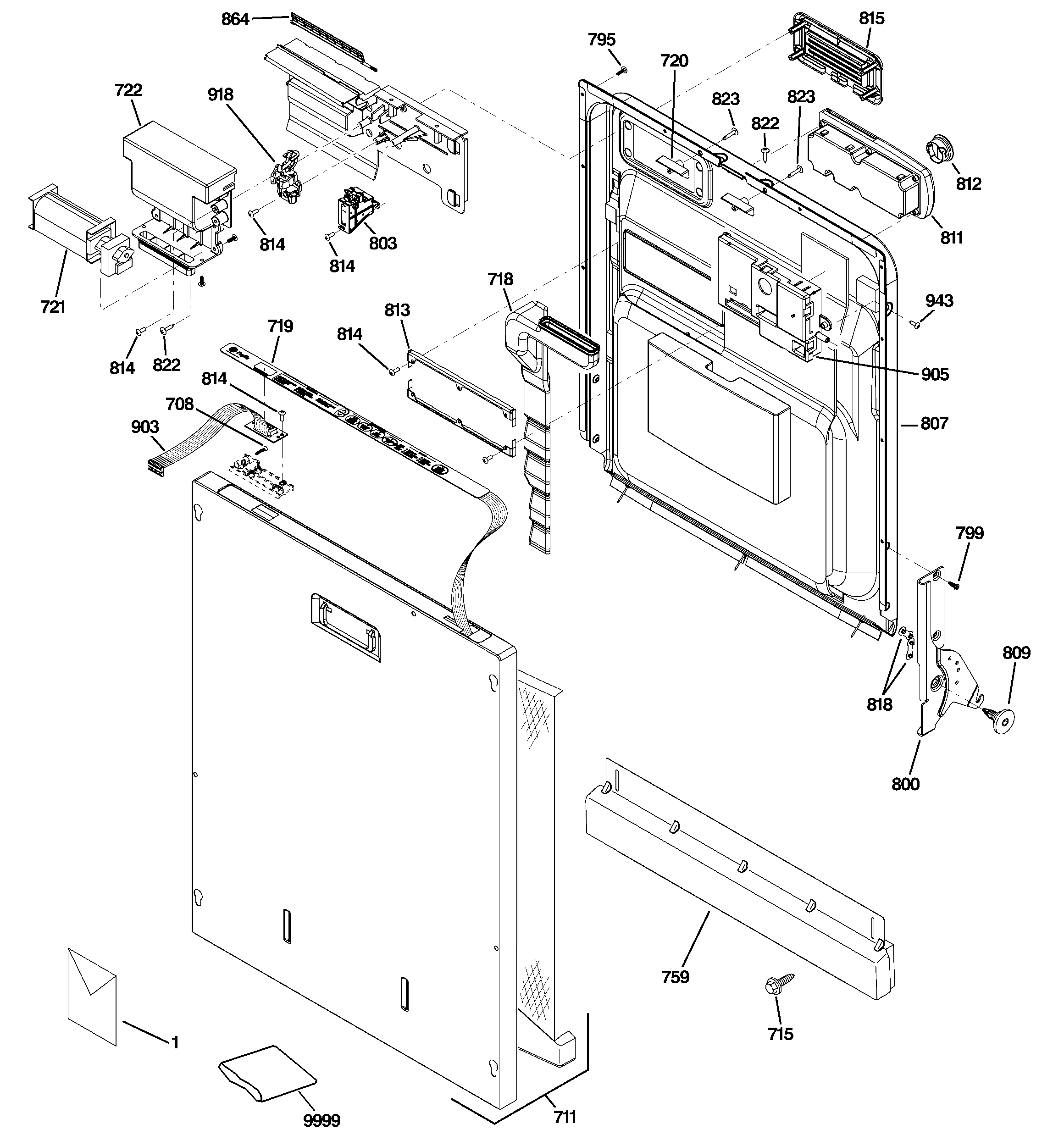 GE PDW9700J00II escutcheon & door assembly diagram