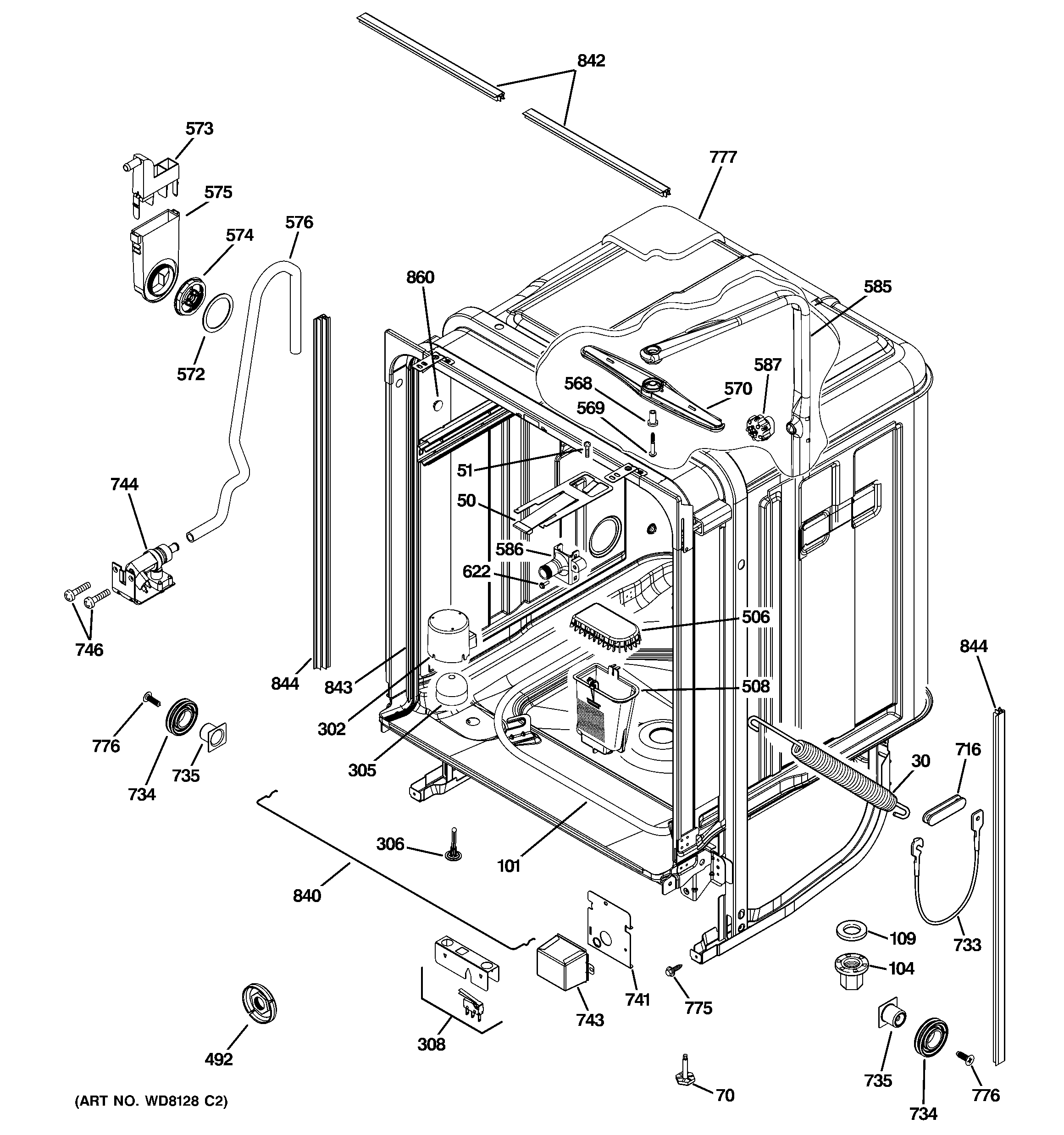 GE PDW9700J00II body parts diagram