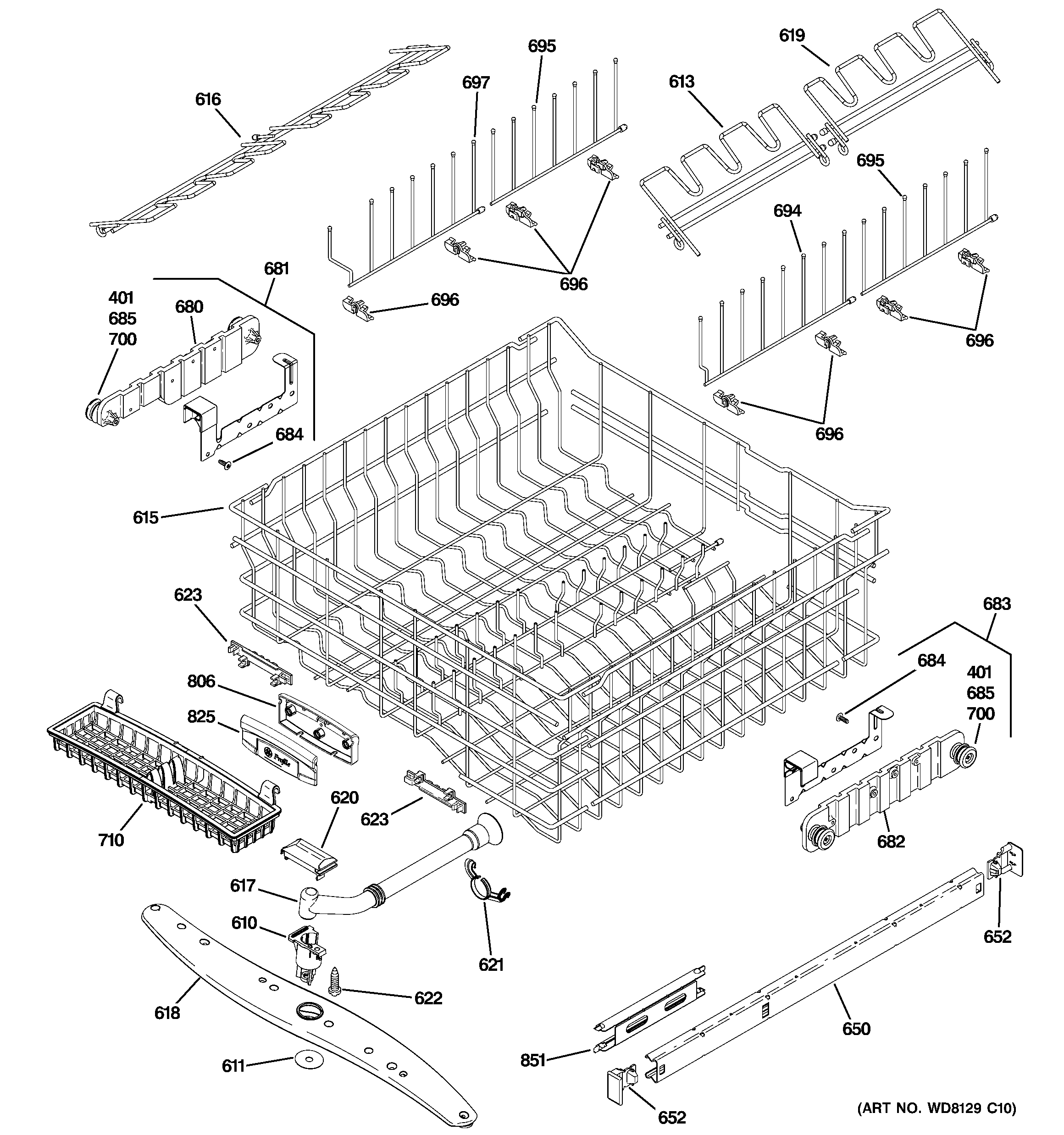 GE PDW9700J00II upper rack assembly diagram