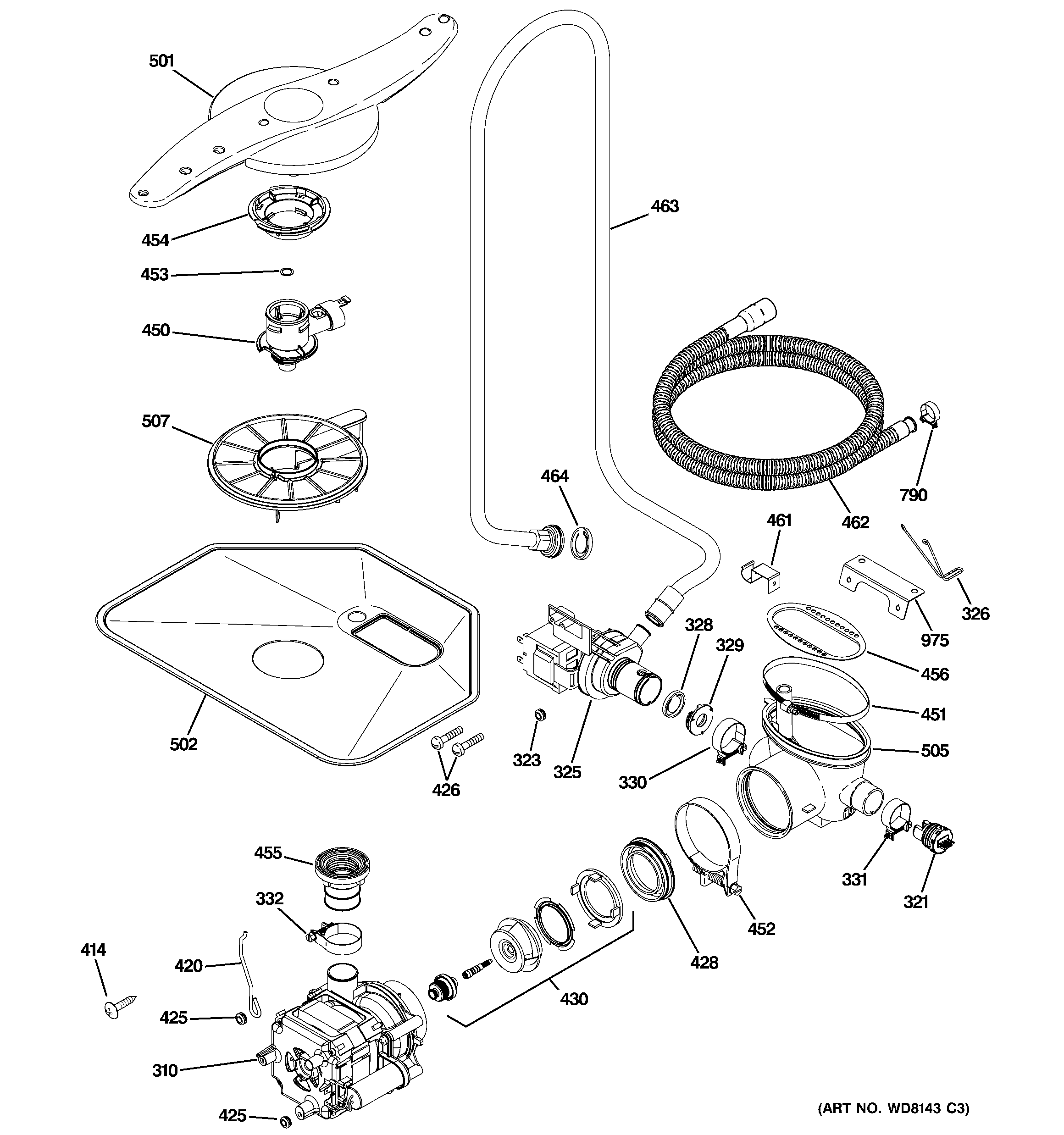 GE PDW9700J00II motor-pump mechanism diagram