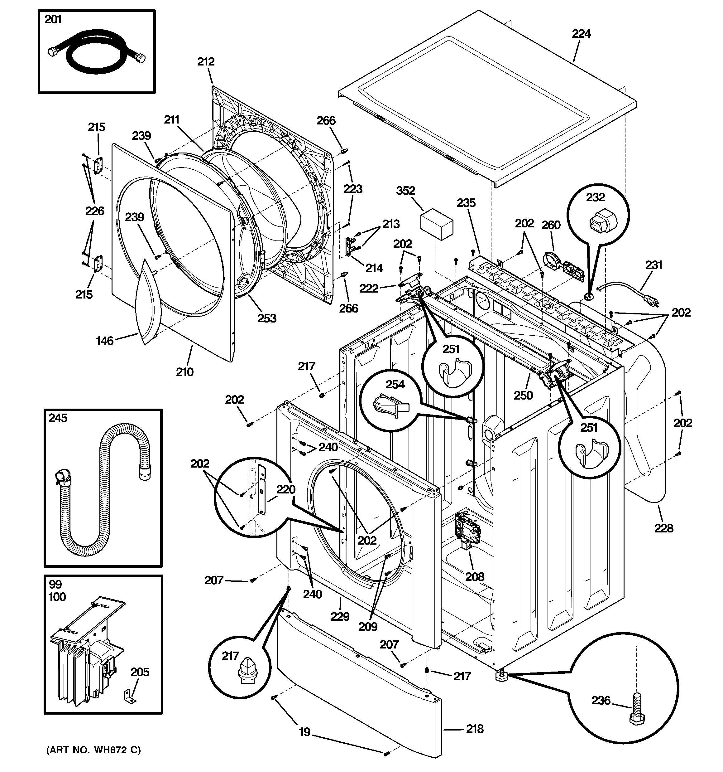GE WSSH300G0WW cabinet, door & top diagram