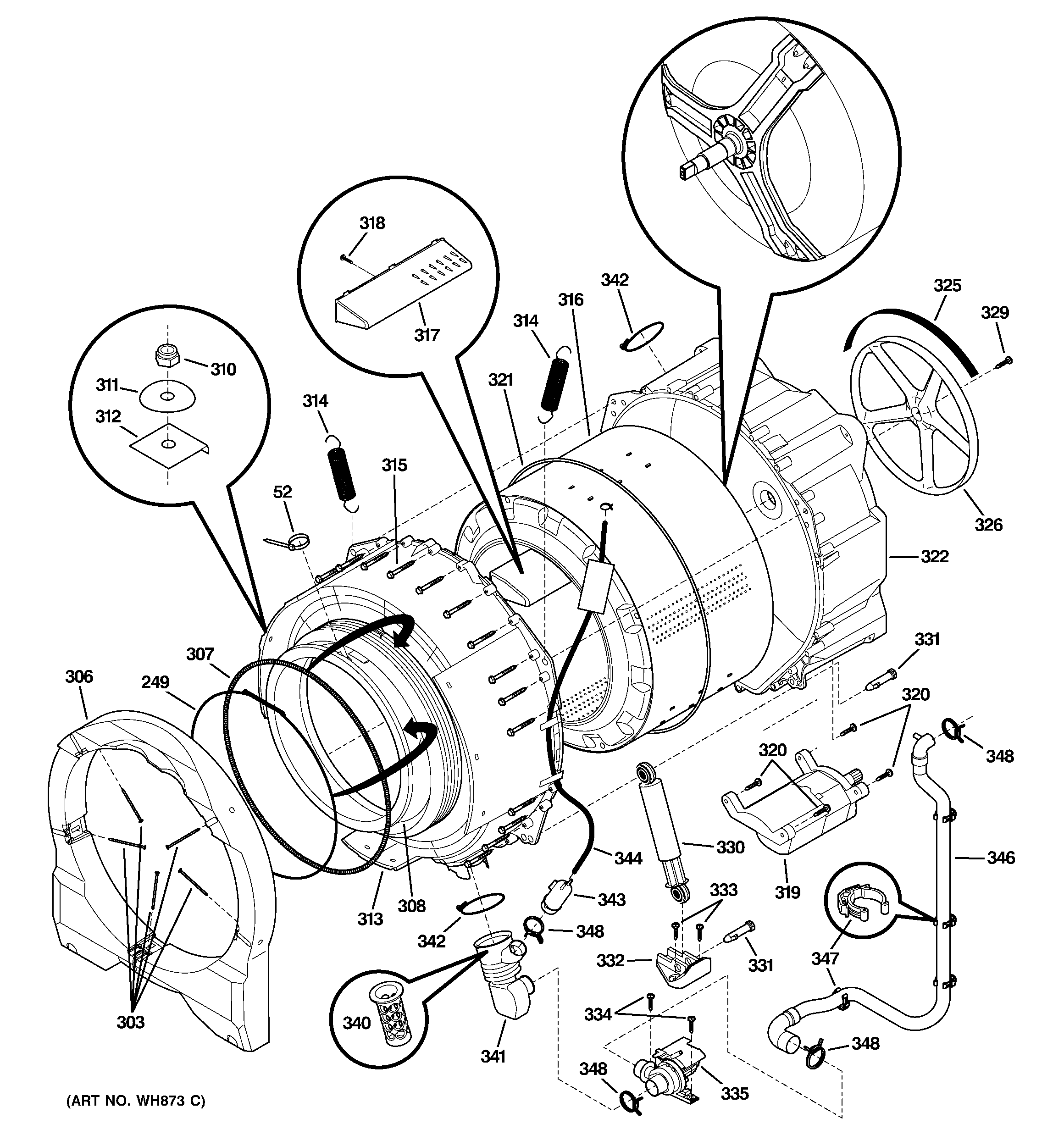 GE WSSH300G0WW tub & motor diagram